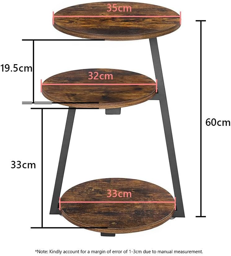 Viviendo 3-Tier Side Table, Industrial End Table for Living Room, Bedside Tables with Storage Shelves, Rustic Wooden Nightstand with Metal Frame image number 2