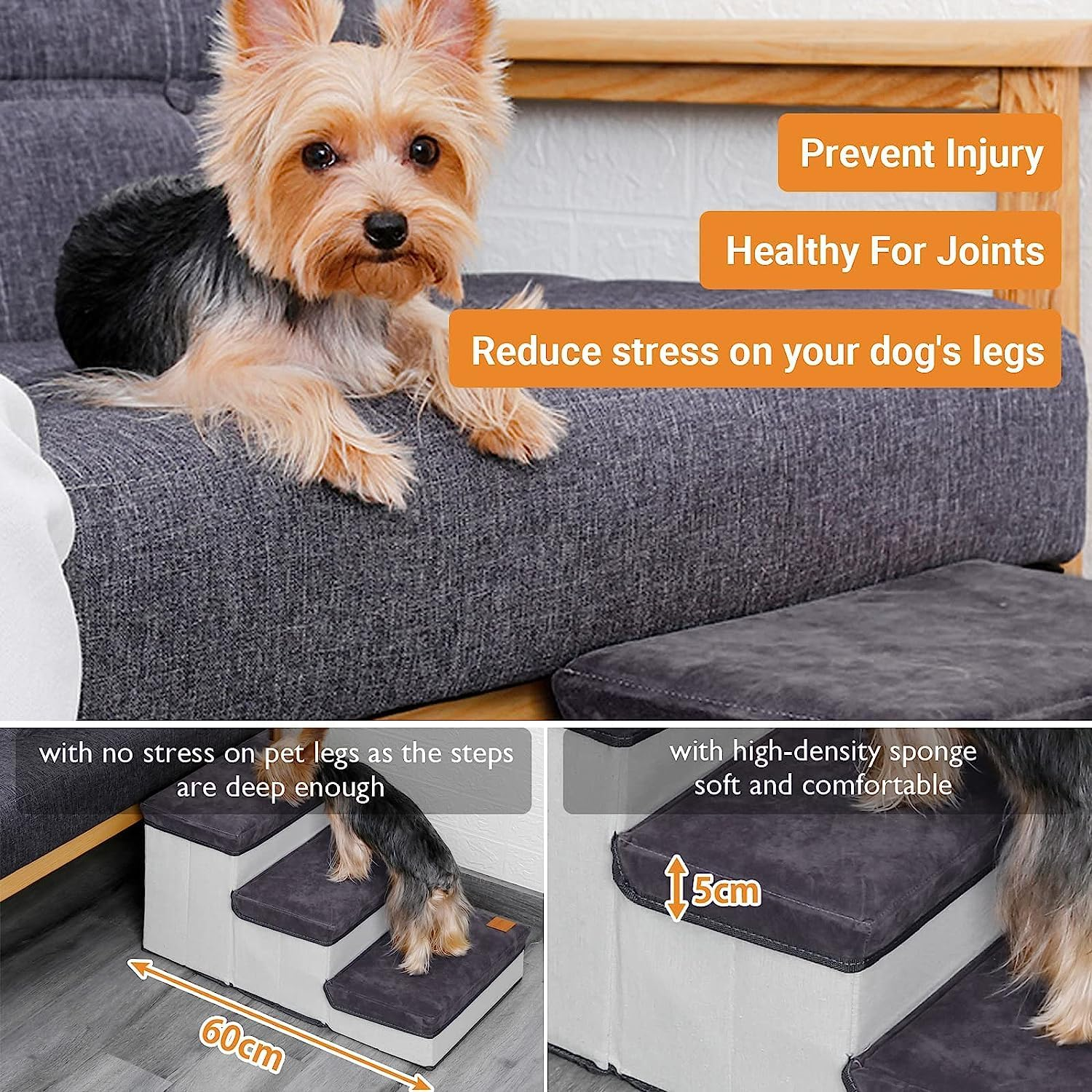 CULOTOL Dog Stairs for Small Pets - 3 Storage Boxes, Foldable Steps for Beds and Couch, Non-Slip Bottom image number 4