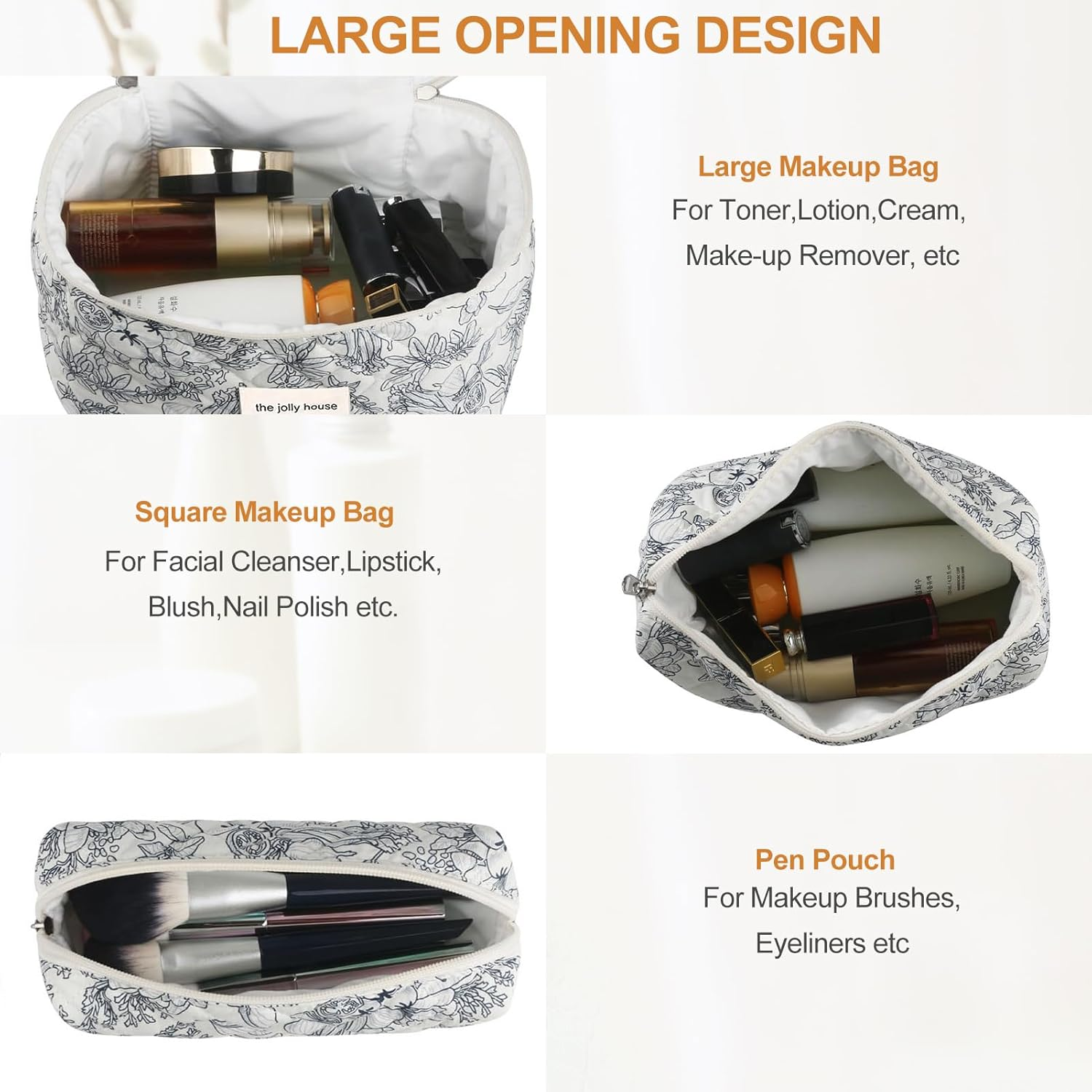 TOPALL Makeup Bag,Cosmetic Bag,Floral Cotton Quilted Makeup Bag,Classic Toiletry Bag,Cosmetic Pouch,Makeup Bag for Women Girls,Flower image number 4