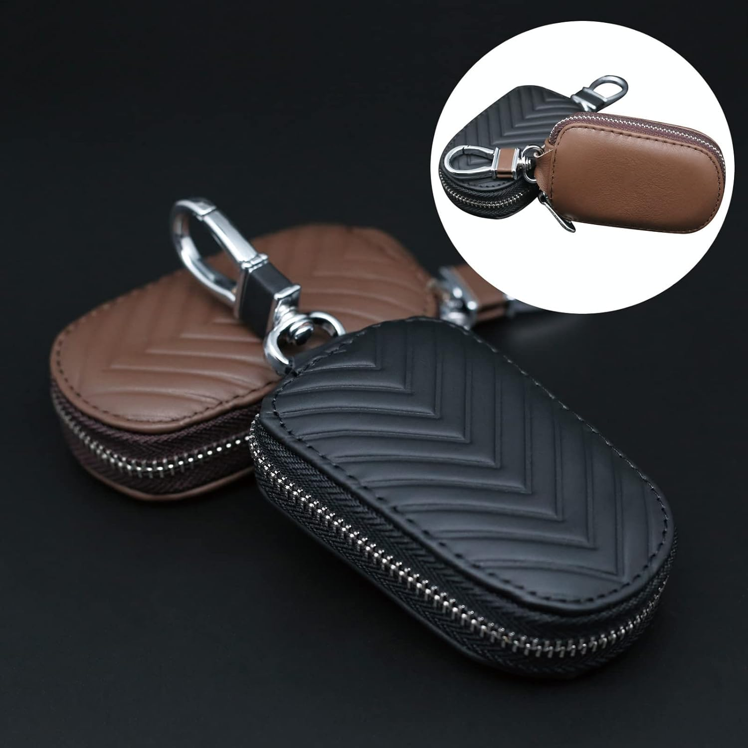Leather Car Key Fob Cover, Key Case for Keychain Car Key Chain Case Holder Auto Key Shell Unisex Mens Womens image number 5