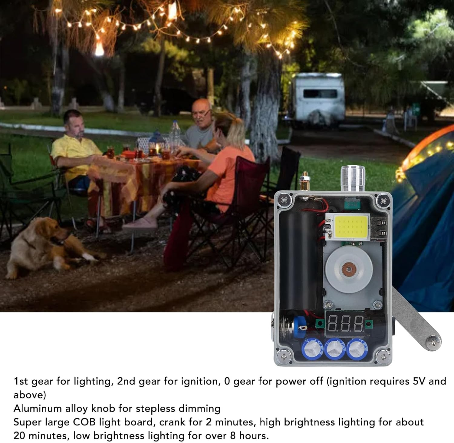 Hand Crank Generator Portable for Outdoor Camping Hiking, Hand Crank Charger with COB Light for Emergency Phone Charging image number 2