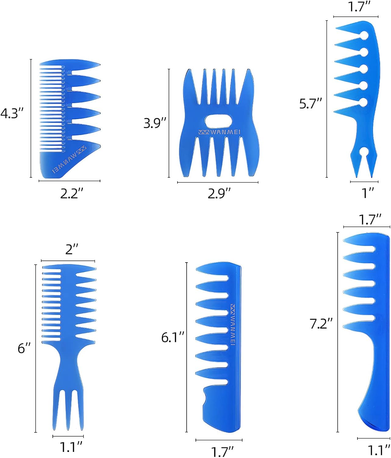 Tbestmax 6 Pcs Hair Comb Styling Set Tail Combs Afro Pick Pik Brushes African American Hair Brush Barber Blue image number 3