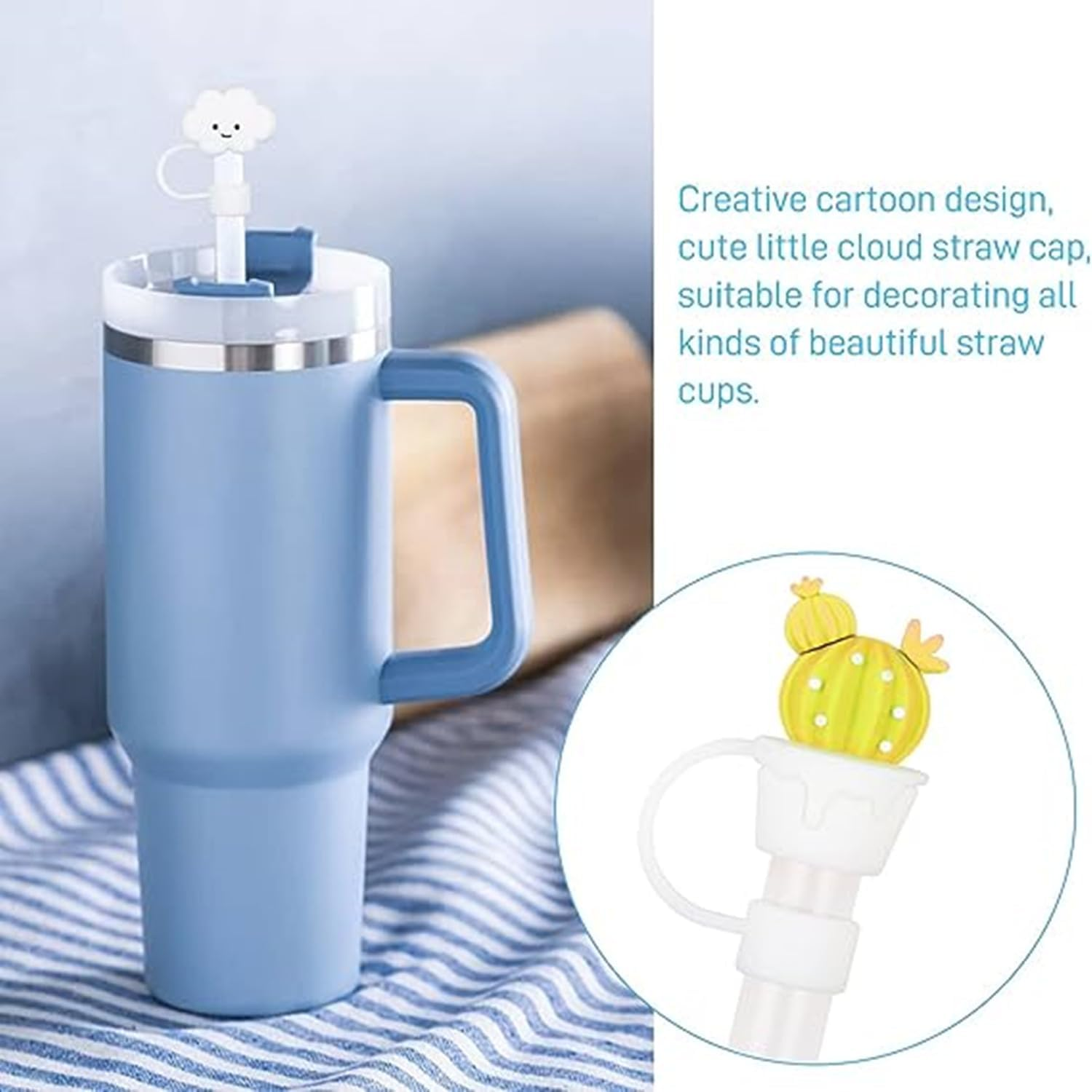 8 Pack Reusable Silicone Straw Covers - Dustproof & Splashproof, Cute Design Fits 8Mm/0.3In Straws, Bpa-Free Food-Grade Silicone, Eco-Friendly Straw Tips Protectors for Kids Adults, Dishwasher Safe