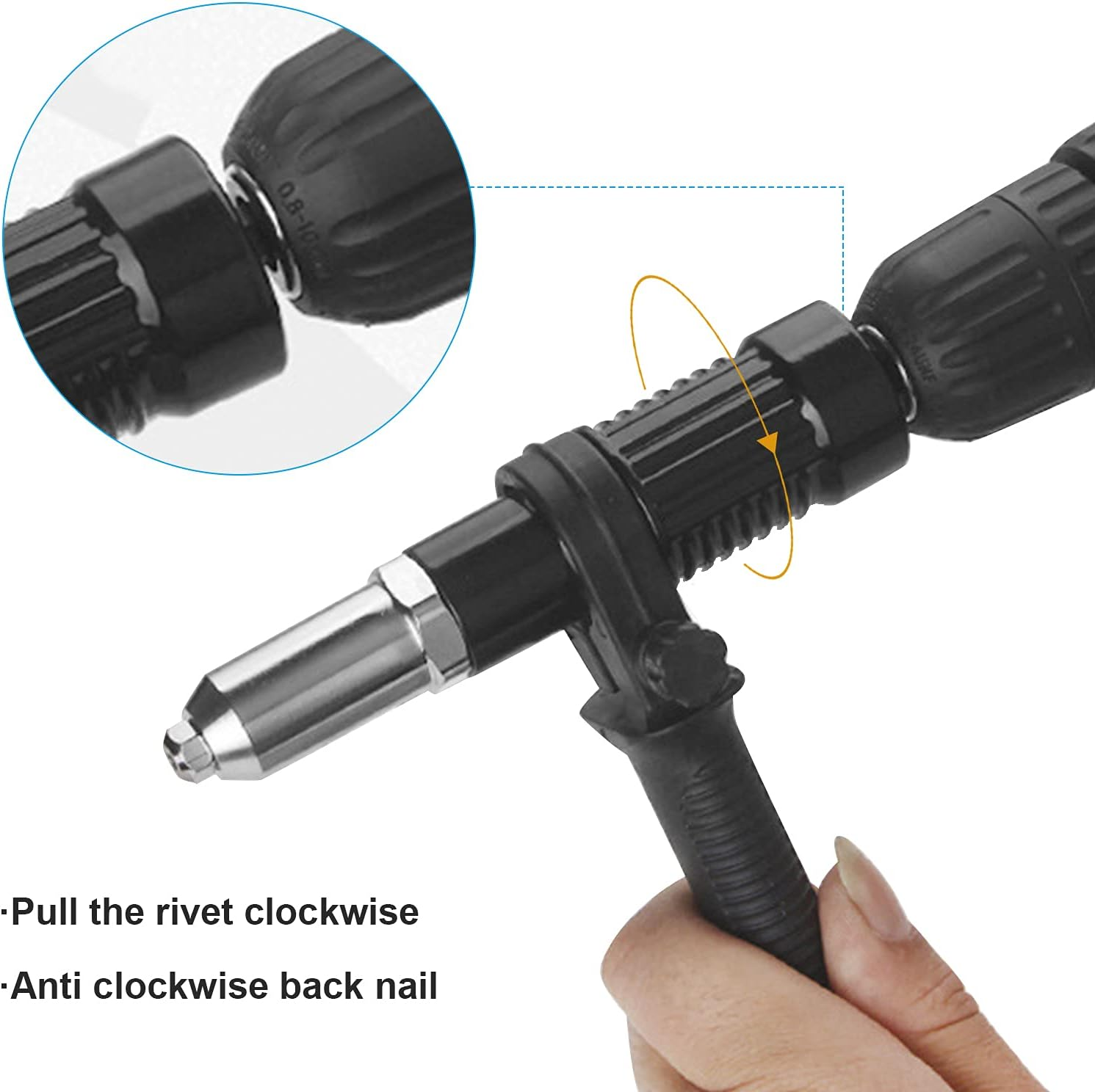 VIKKSAER Professional Electric Rivet Nut Gun Adaptor, Cordless Rivet Tool,Rivet Drill Attachment,Pop Rivet Gun Kit image number 2