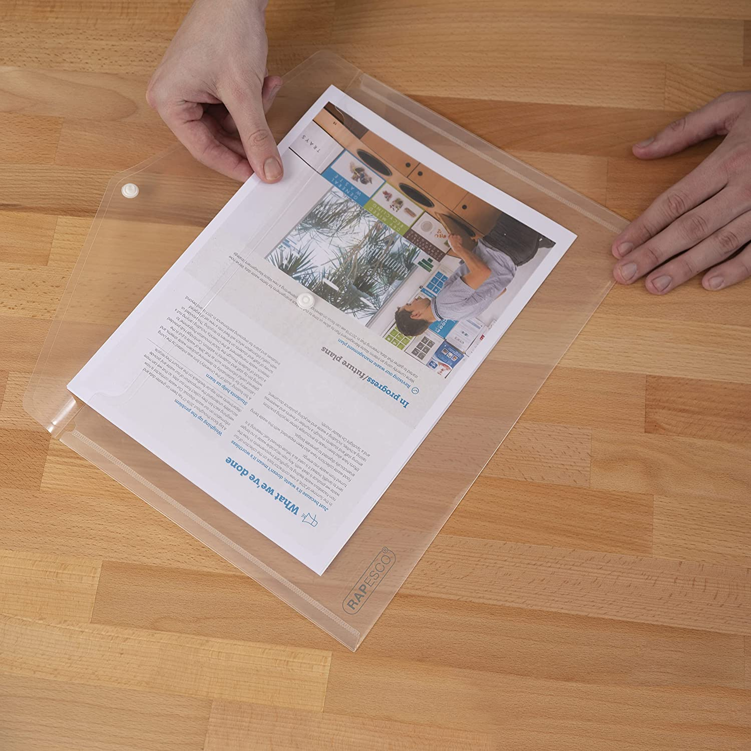 Rapesco 1497 A4/Foolscap Plastic Popper Wallet, Clear Transparent, Pack of 50 image number 5