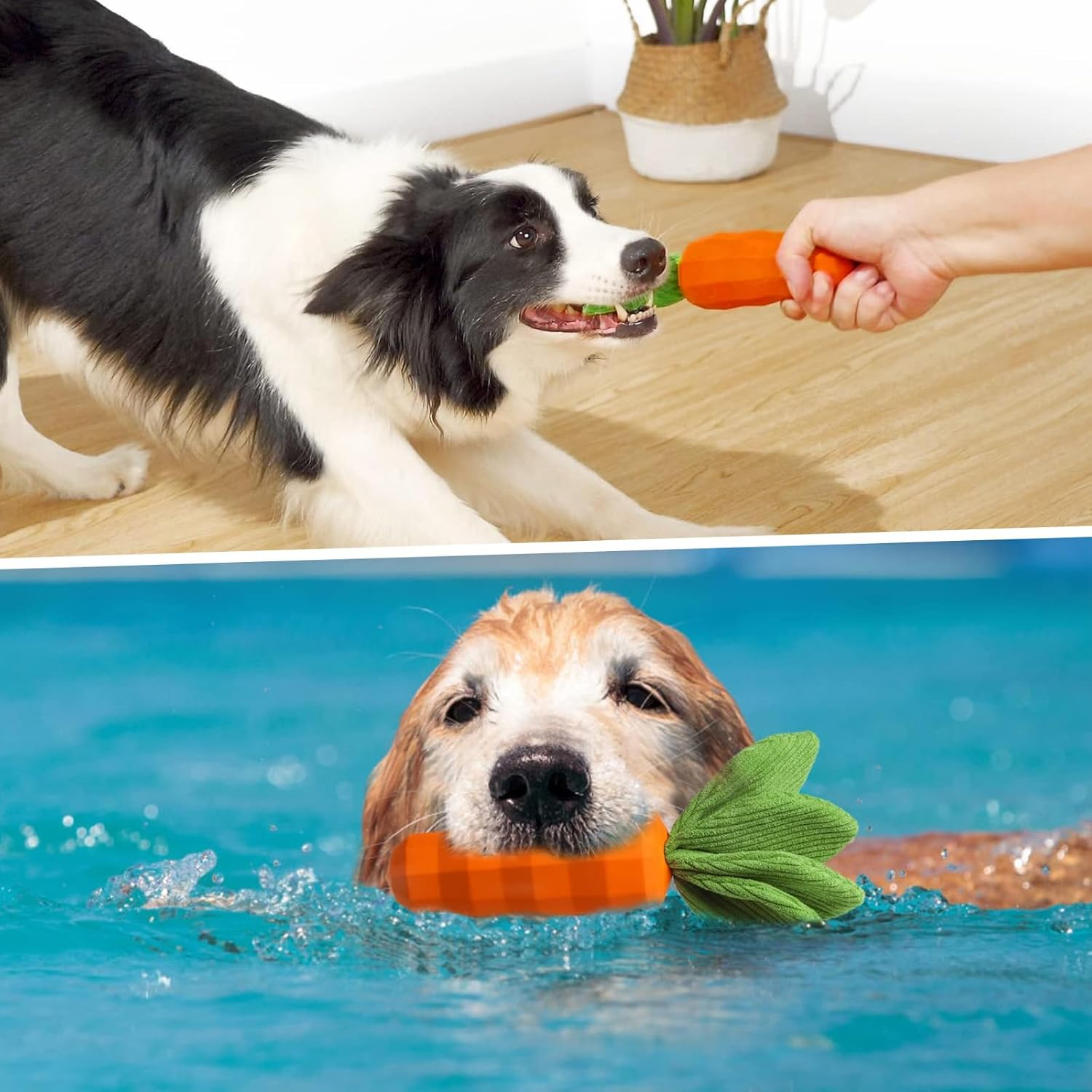 Dog Squeaky Chew Toys for Aggressive Chewers, Rubber Carrot Dog Toys, Indestructible Dog Chew Toys for Training and Cleaning, Interactive Tough Dog Toy for Puppy Medium Breeds image number 2