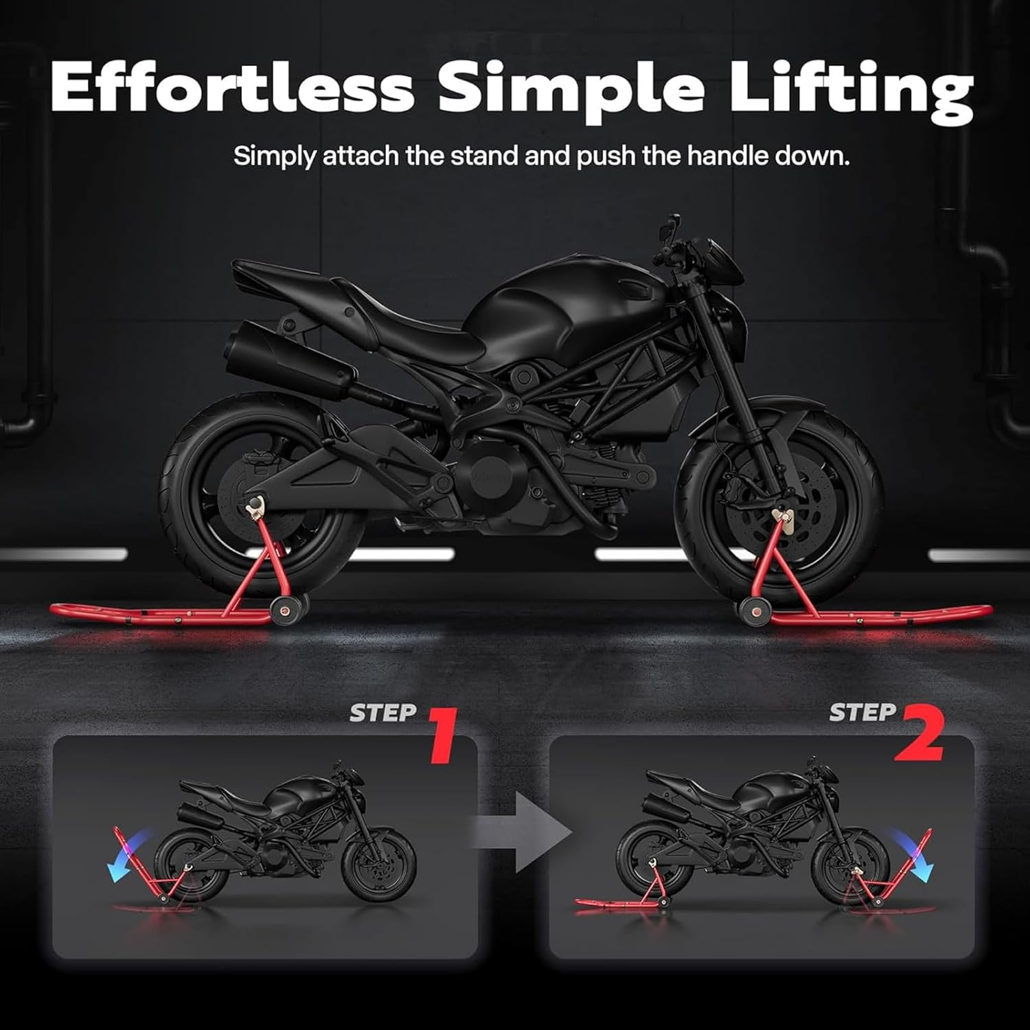 Motorcycle Stand Lift,500Kg Heavy-Duty Motorcycle Front Rear Combo Wheel Lift Stand U+L, Sport Bike Motorcycle Wheel Fork Stand with Adjustable Swing Arm Spool, for Most Motorcycles,Red image number 6