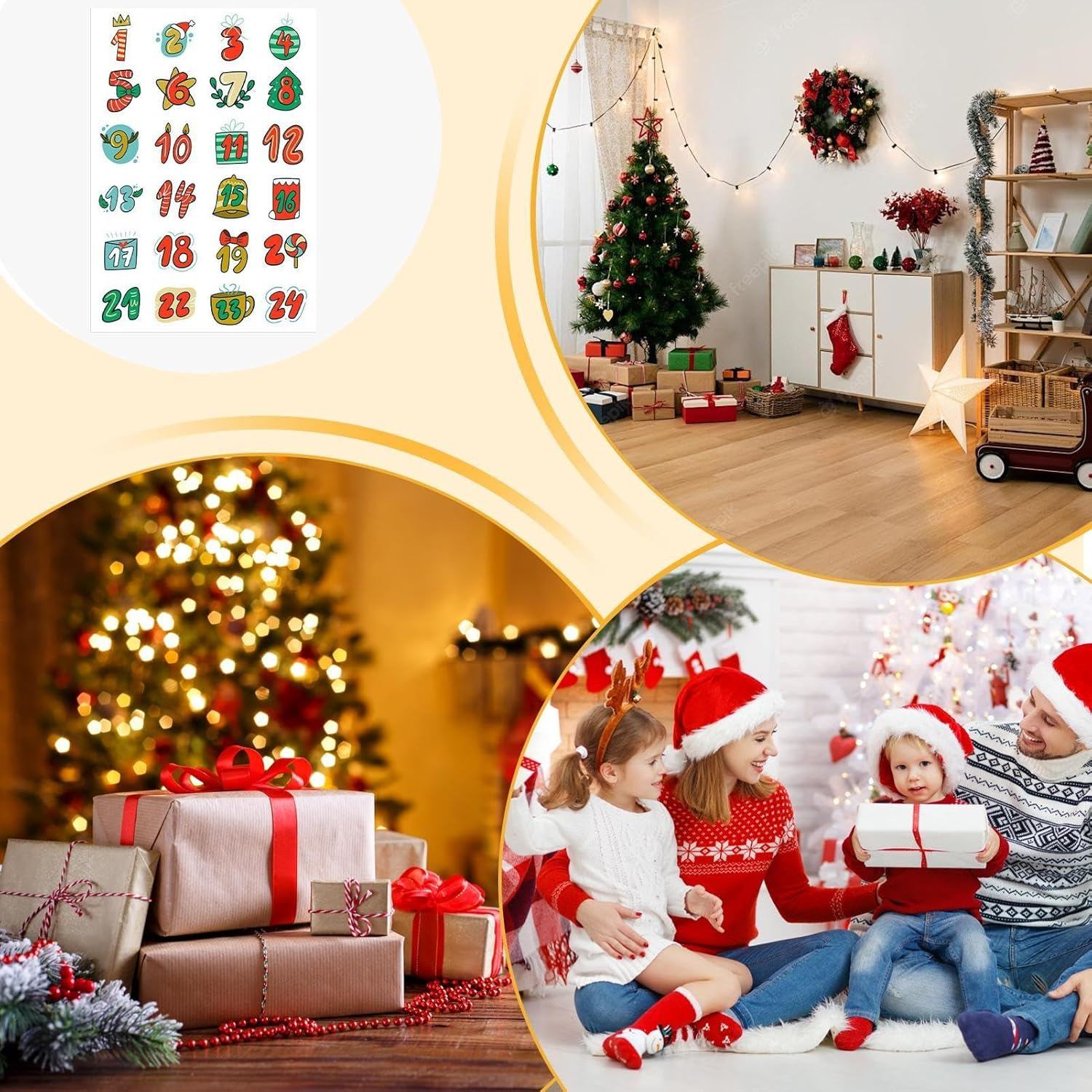 Christmas Countdown Decals | 1-24 Christmas Card Envelope Stickers - Sealing Stickers for Cookie Bag Labels image number 5