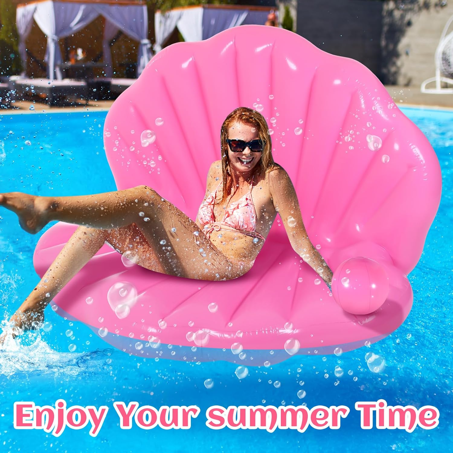 Shinyrelief Inflatable Seashell Pool Float 67 Inch Giant Clam Air Filled Toy with Pearl Ball Shell Floating Ride on Raft Chair for Adult Birthday Bachelorette Swimming Summer Beach Party