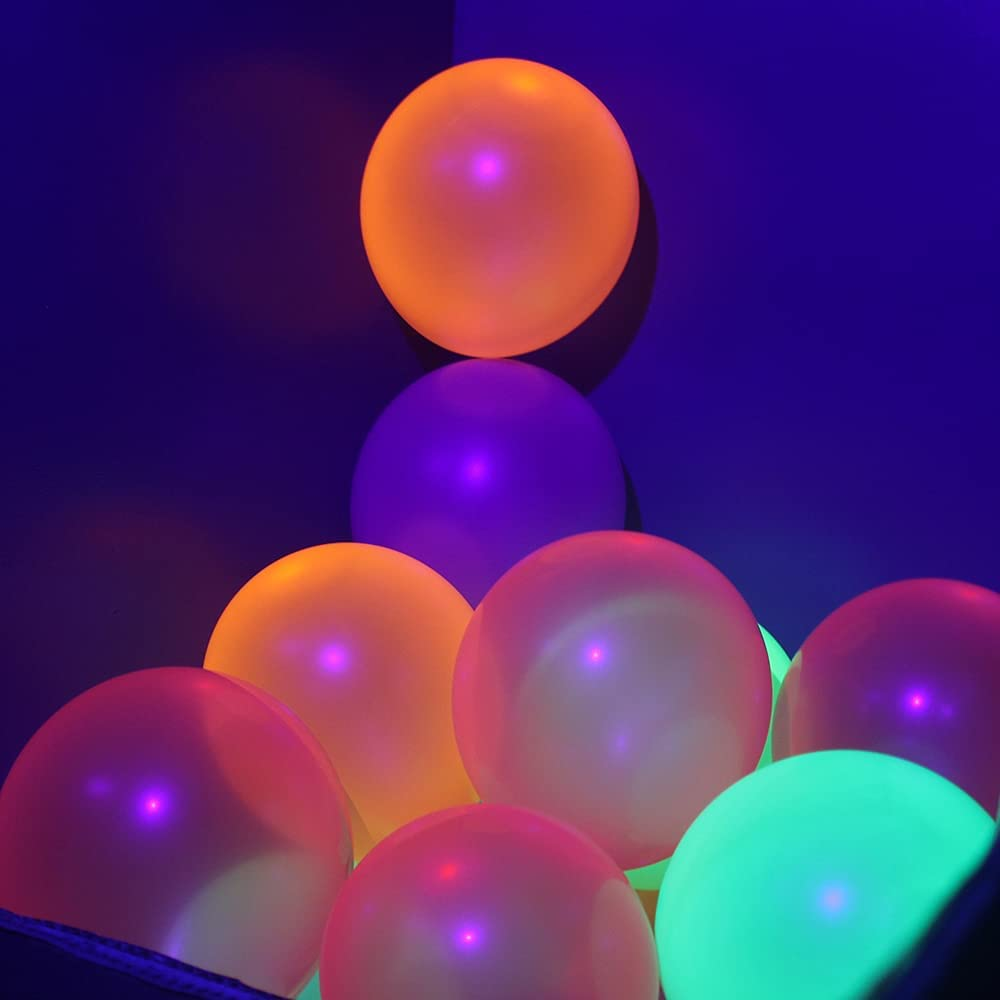 170 Pack UV Glow Balloons 12Inch Neon Blacklight Reactive Latex Balloons Glow in the Dark Fluorescent Helium Balloon for Kids Birthday Decorations Wedding Glow Party Black Light Luminous Balloons image number 5