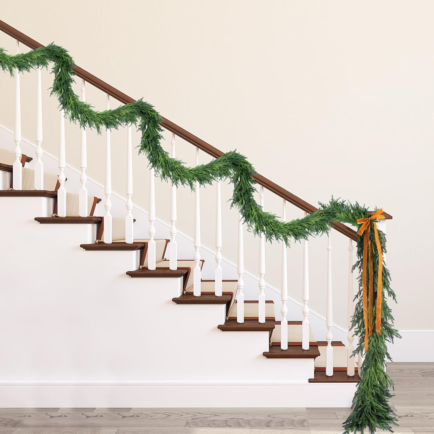 Jutom 1 Pcs 18 Feet Christmas Deluxe Norfolk Pine Garlands Realistic Norfolk Pine Faux Greenery Garlands for Holiday Mantle Table Indoor Outdoor Wedding Christmas Decor image number 4