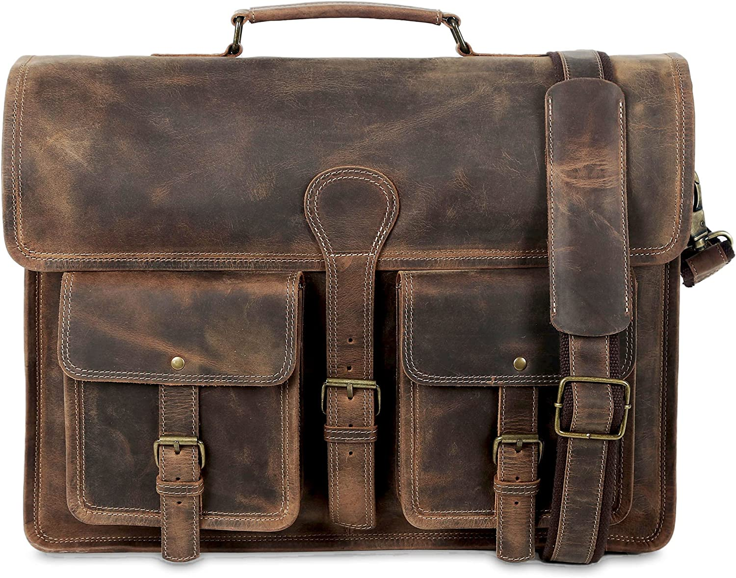 Leather Briefcase 18 Inch Laptop Messenger Bag for Men and Women Best Satchel Office Bag image number 6
