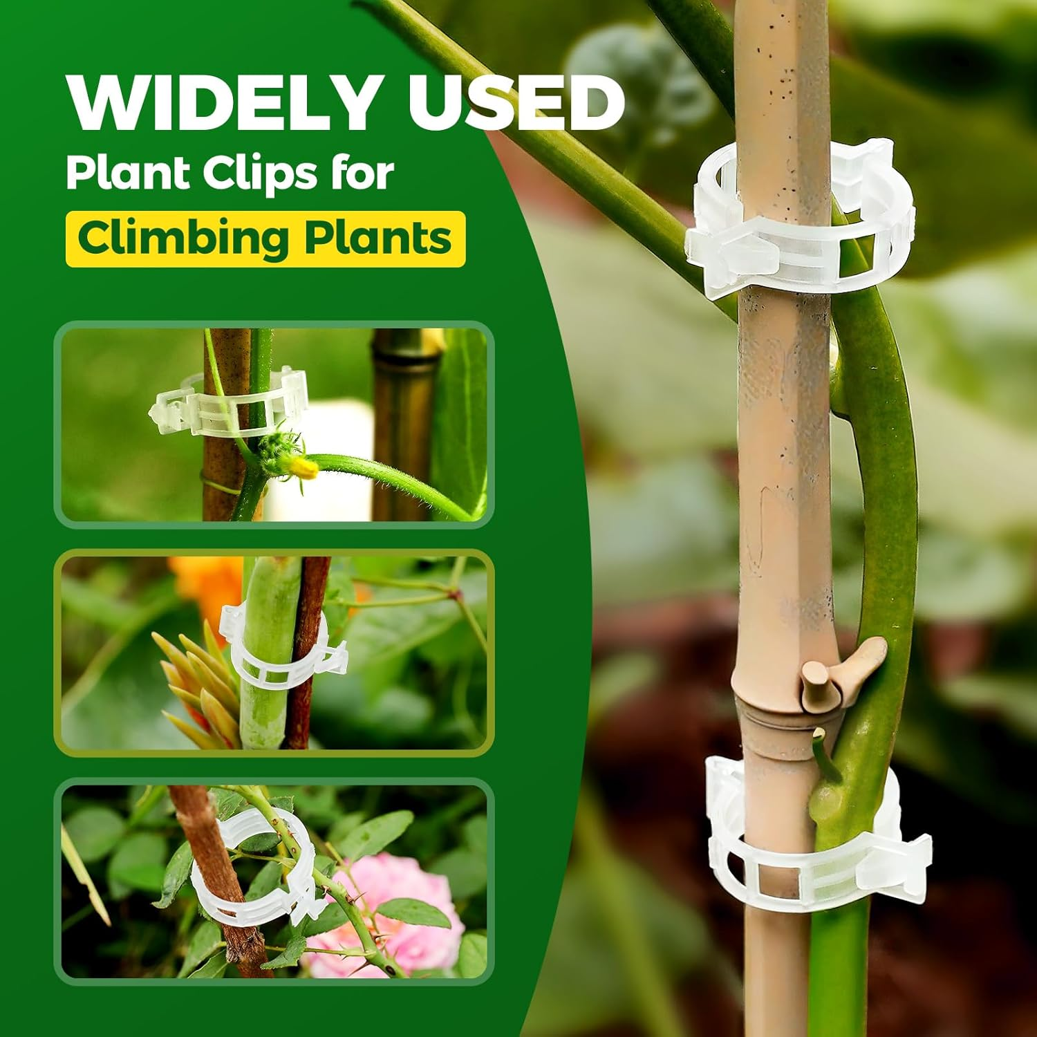 100 PCS Plant Support Clips, Reusable Garden Clips Secured Plastic Plant Clips for Climbing Plants, Tomato Clips for String Trellis Outdoor Indoor Plant Flowers Stem Vine Fixing Clips (White) - White image number 3