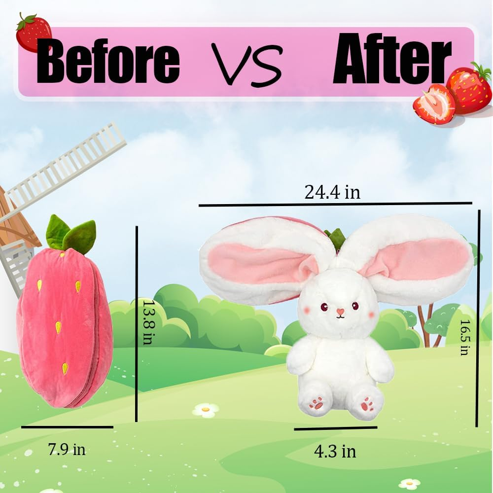 Bunny Stuffed Animal, Reversible Strawberry Rabbit Plush, Super Soft Strawberry Bunny Plush, Gifts for Boys and Girls, Children'S Room Decoration (Strawberry, 9.8 In)
