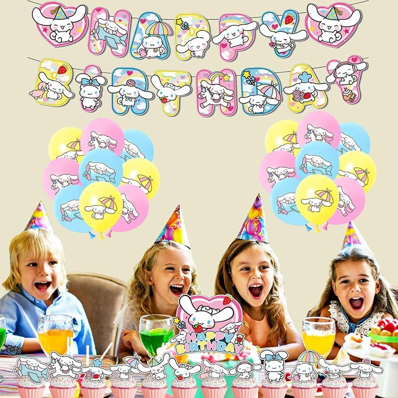 Cinnamoroll Birthday Party Decorations - Banner, Cake Toppers, Balloons (Light Blue, 16Pcs Balloons, 13Pcs Cake Toppers, 1Pcs Banner) image number 5