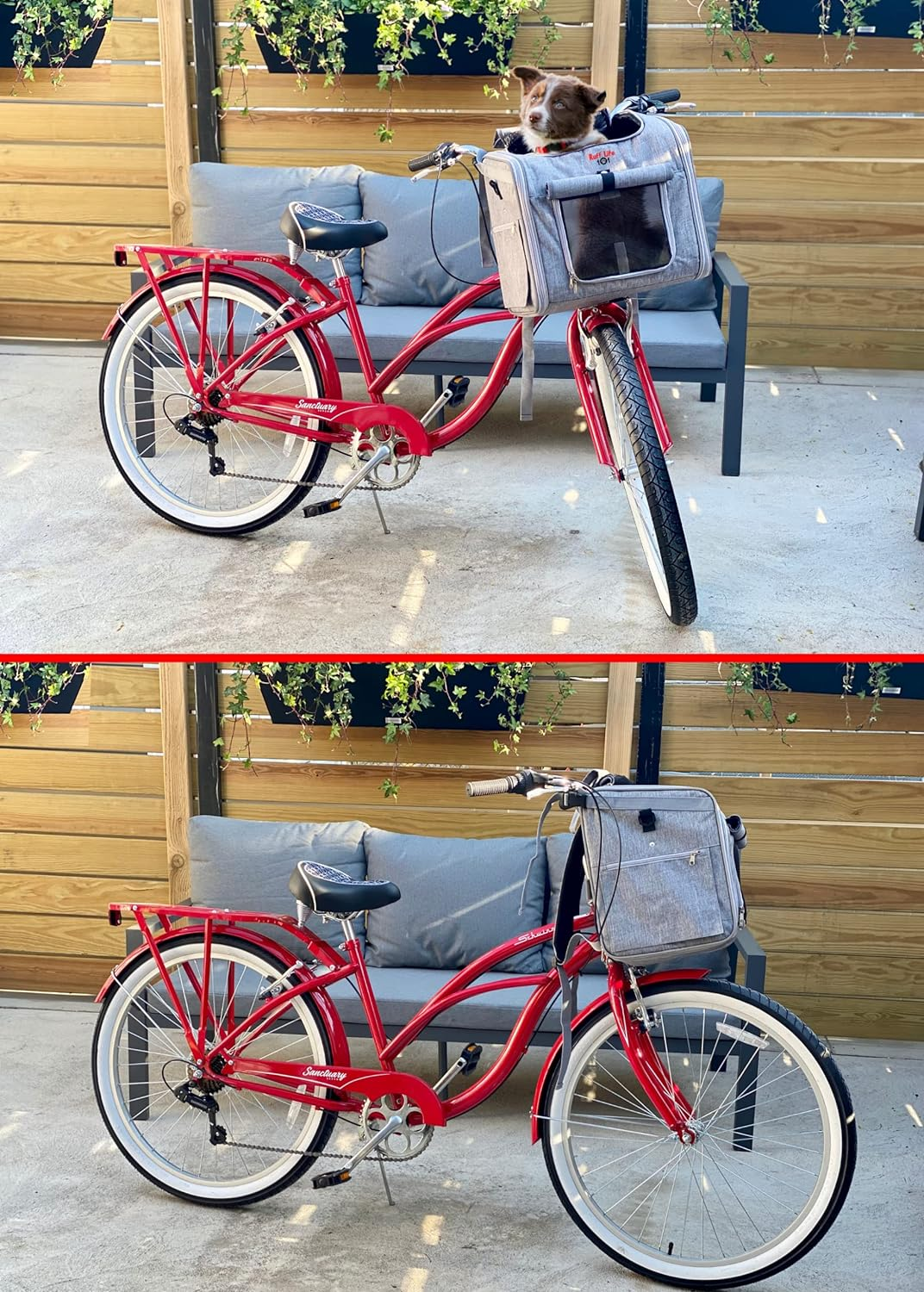 Dog Bike Basket, Expandable Soft-Sided Reflective Pet Carrier Backpack with 4 Open Doors, 4 Mesh Windows for Medium Small Dog Cat Puppies (Grey) image number 5