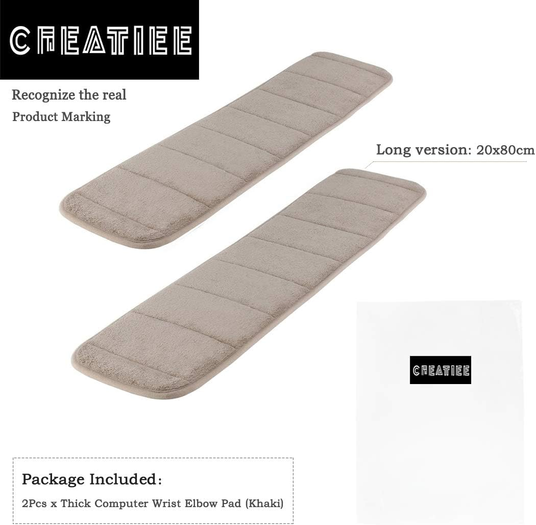 2Pcs Computer Wrist Elbow Pad, Creatiee Upgraded Wrist Rest Arm Pad(Soft, Long-Sized), Keyboard Wrist Elbow Support Mat for Office Desktop Working Gaming - Less Elbow Pain (7.9 X 31.5 Inch) (Khaki)