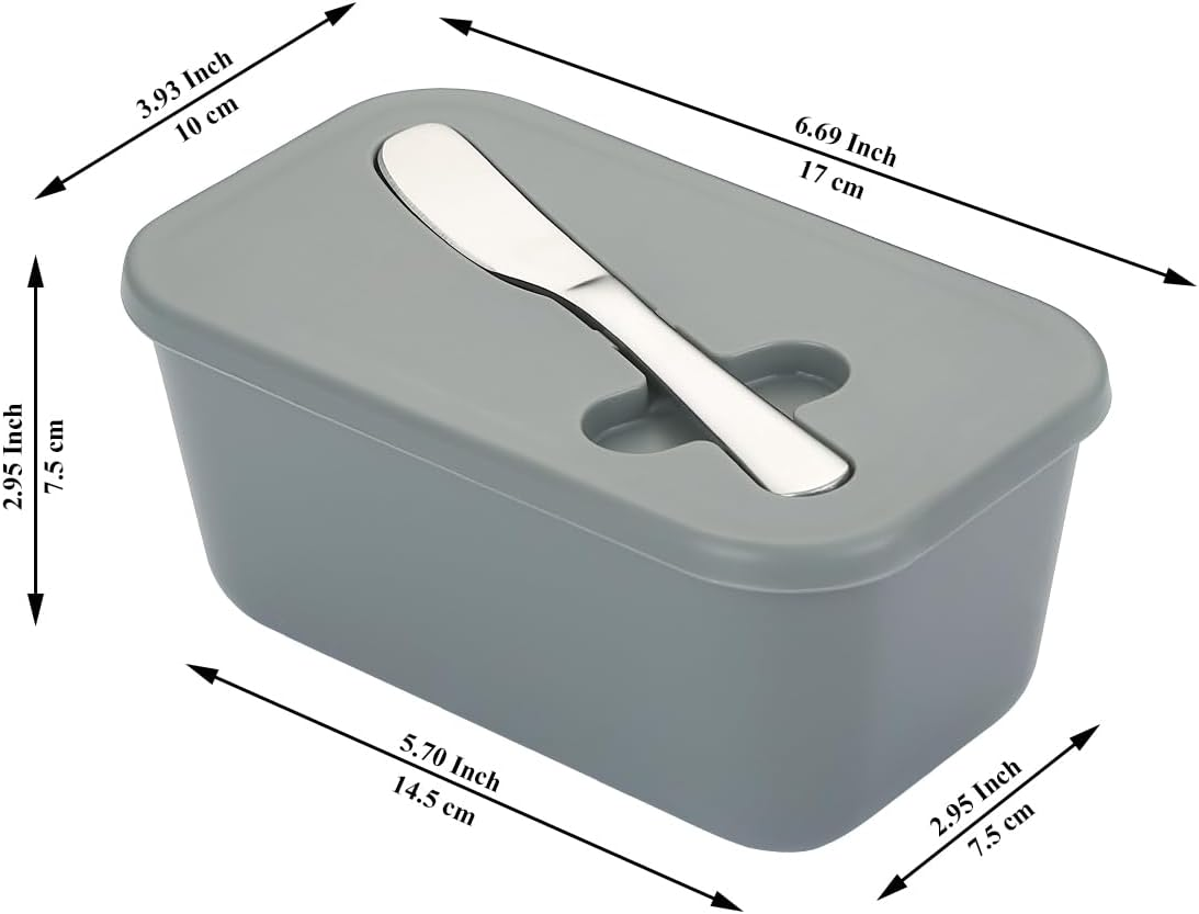 Butter Dish with Lid for Countertop and Refrigerator Door Shelf, Reanea Plastic Butter Holder Tray Container with Butter Knife, Easy Scoop Dishwasher Safe image number 3