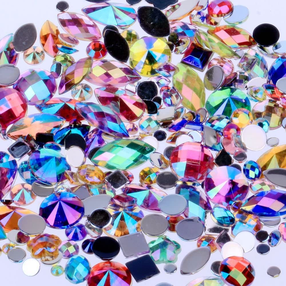 Mix Sizes 300Pcs Crystal Clear AB Nail Art Rhinestones DIY Non Hotfix Flatback Acrylic Nail Stones Gems for 3D Nails Art Decorations Mix Colors image number 6