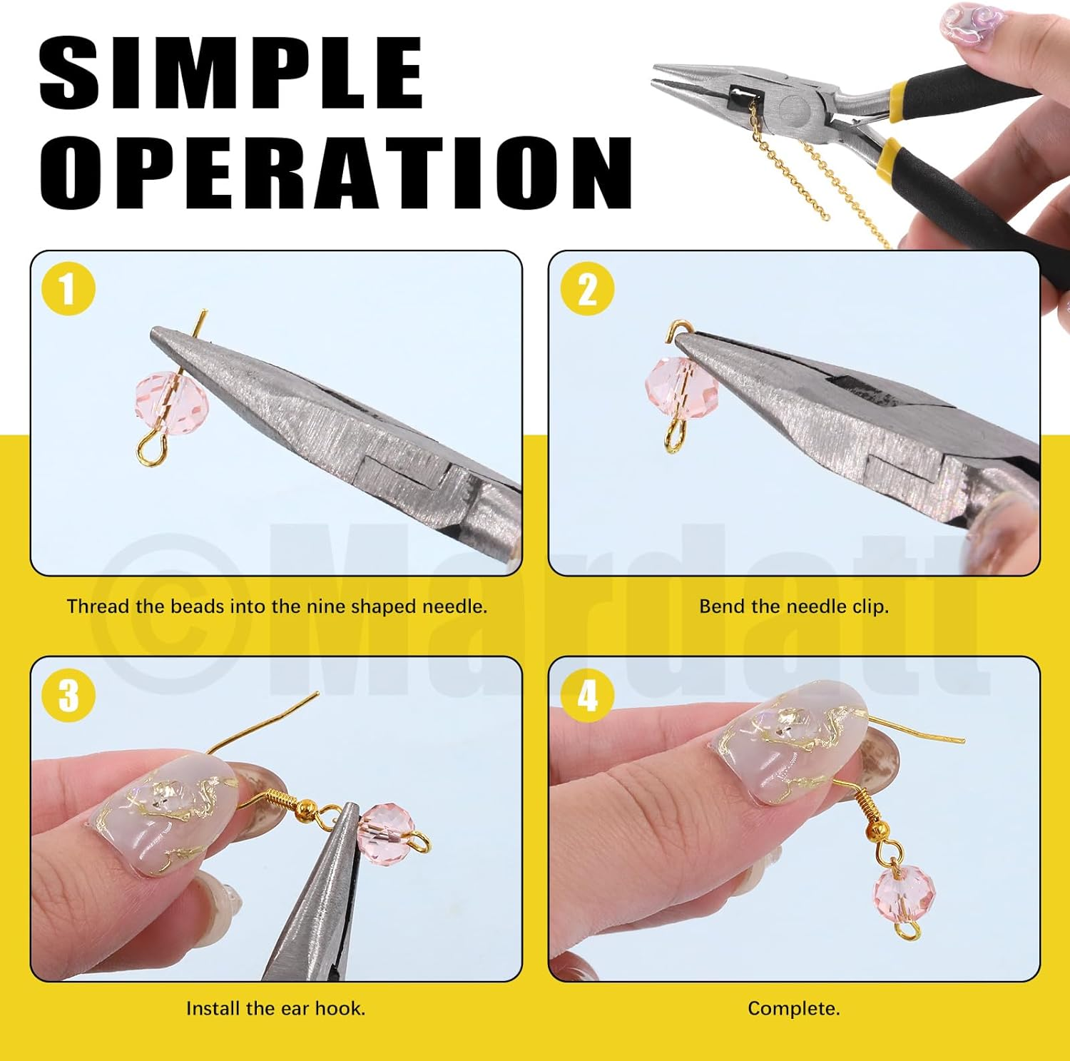 Mardatt 1488Pcs Jewelry Making Supplies Kit Includes Magnifying Glass, Pliers, Wires, Chain, Jump Ring Opener and Tweezers Accessories for Repair Silver M1036 image number 5