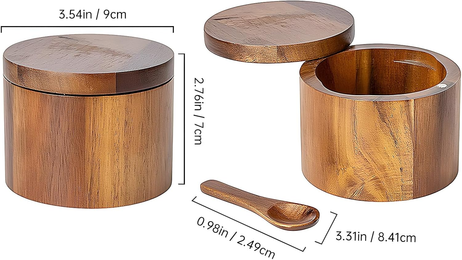 Wood Salt Shaker, Salt Pig with Built-In Spoon to Prevent Dust. Salt Cellar with Swivel Magnetic Lid. Practical Spice Jars for the Kitchen. 6Oz image number 4