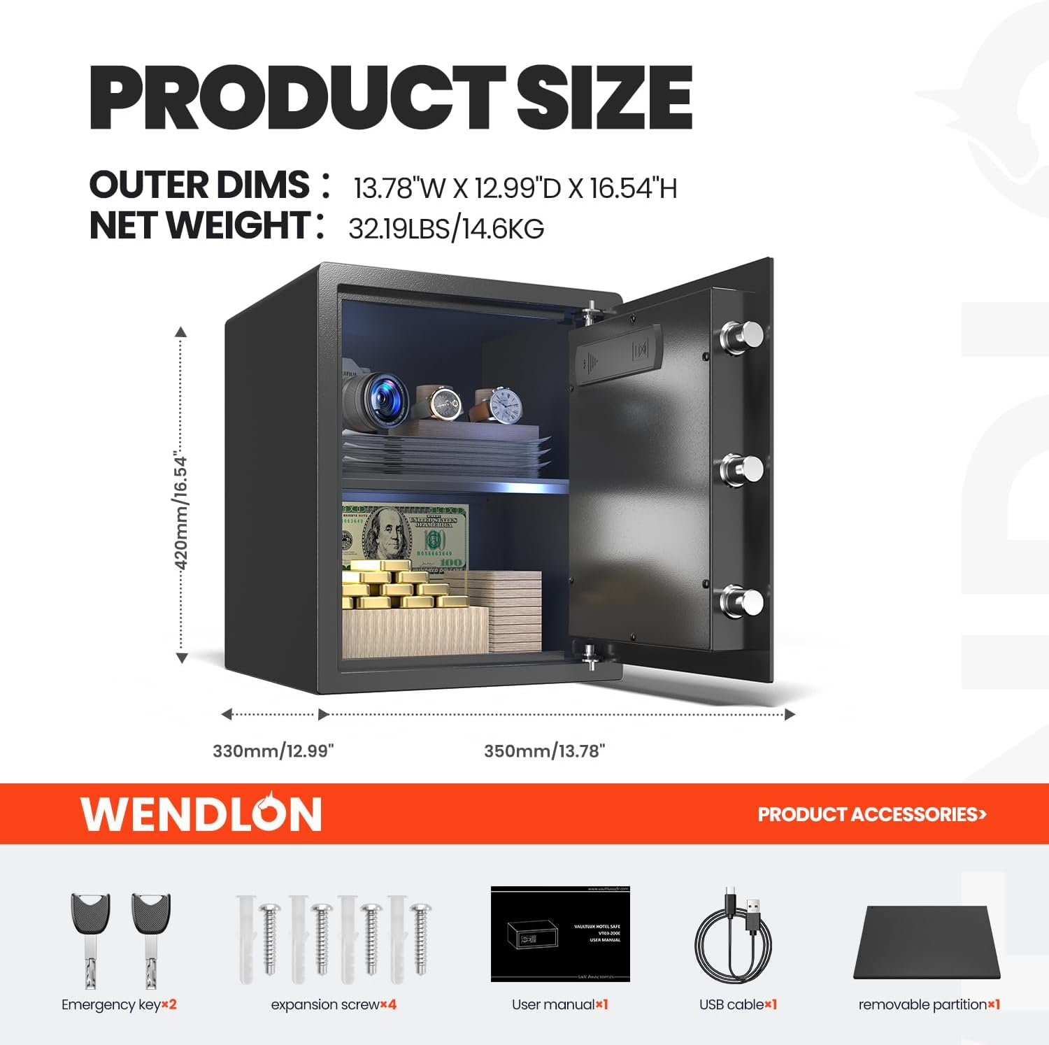 Wedlon Safe Box for Home - 16KG Touch Screen Lock Box with Silent Mode, Backlit Keypad, LED Light, Anti-Rust & Anti-Theft,Office image number 6