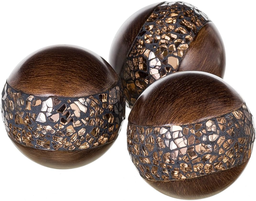 Schonwerk Walnut Decorative Orbs for Bowls and Vases (Set of 3) Resin Sphere Balls | Dining/Coffee Table Centerpiece | Great Gift Idea (Crackled Mosaic) - Silver image number 7