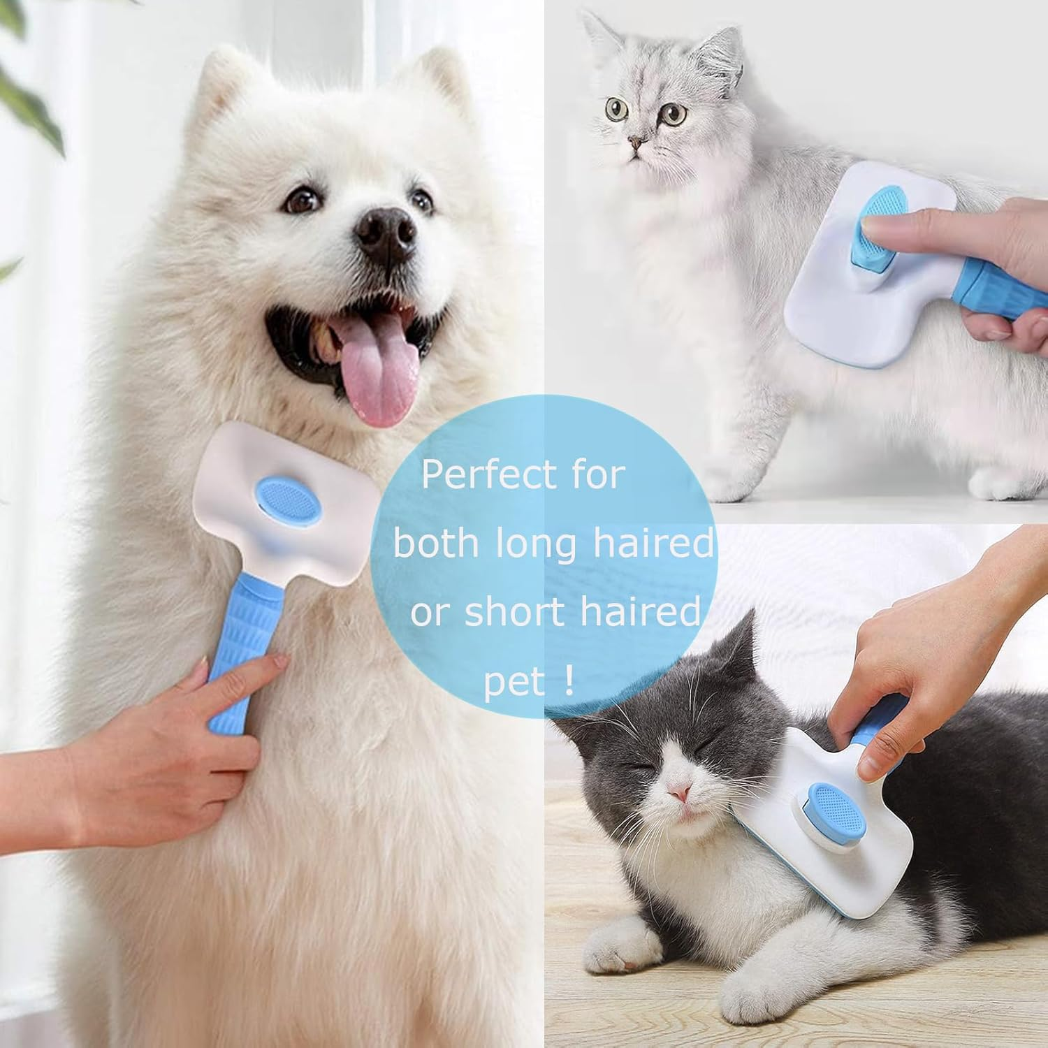 Cat Brush,Dog Brush,Self Cleaning Slicker Cat Brush for Grooming Long Short Haired Dog Cats,Cat Brushes for Indoor with Metal Comb for Removes Mats, Tangles, and Loose Hair(Blue) image number 2
