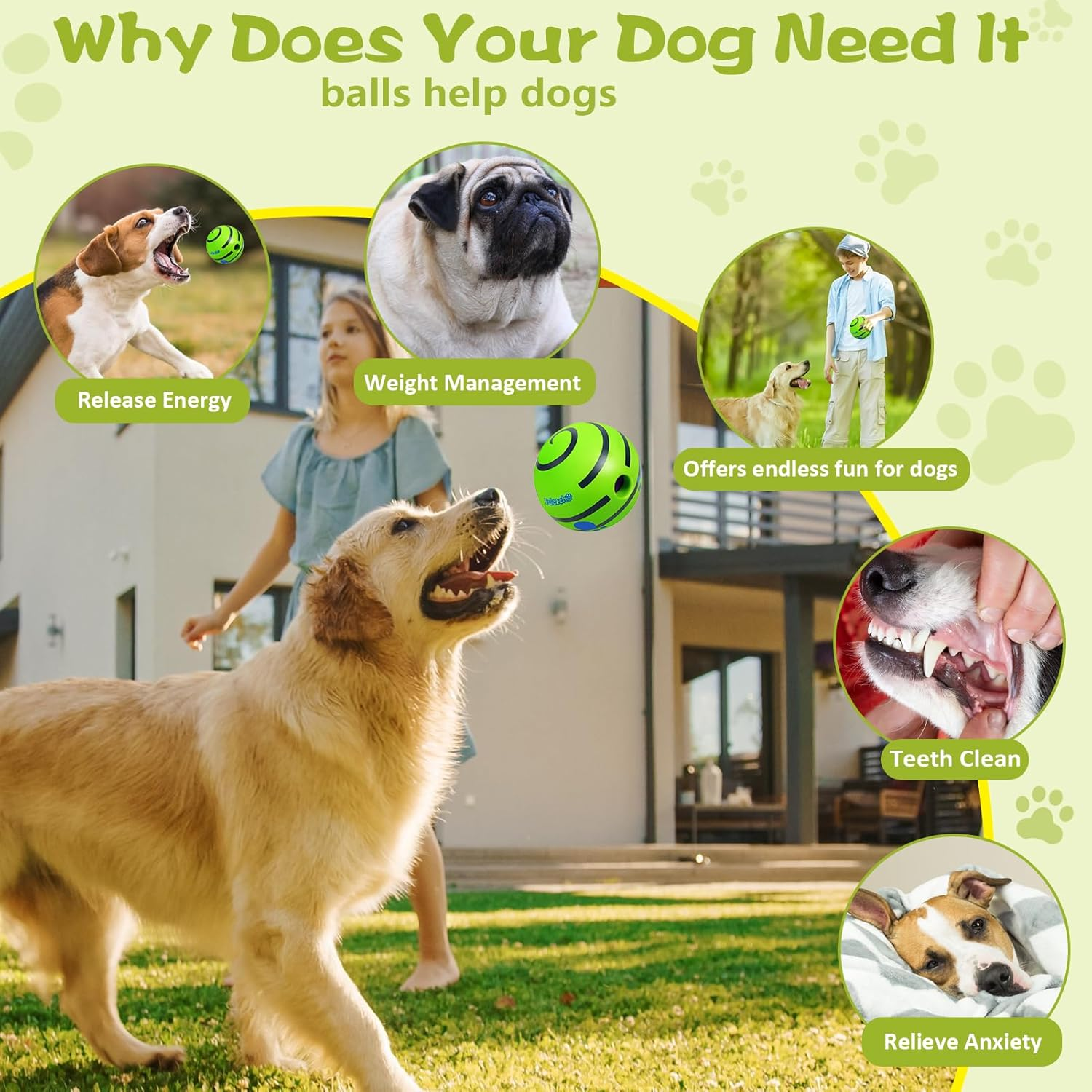 Dog Balls Interactive Dogs Ball for Large Dogs, 5.51Inch Dog Toy, Indestructible, Fun Squeaky Ball for Boring Training Teeth Cleaning image number 2