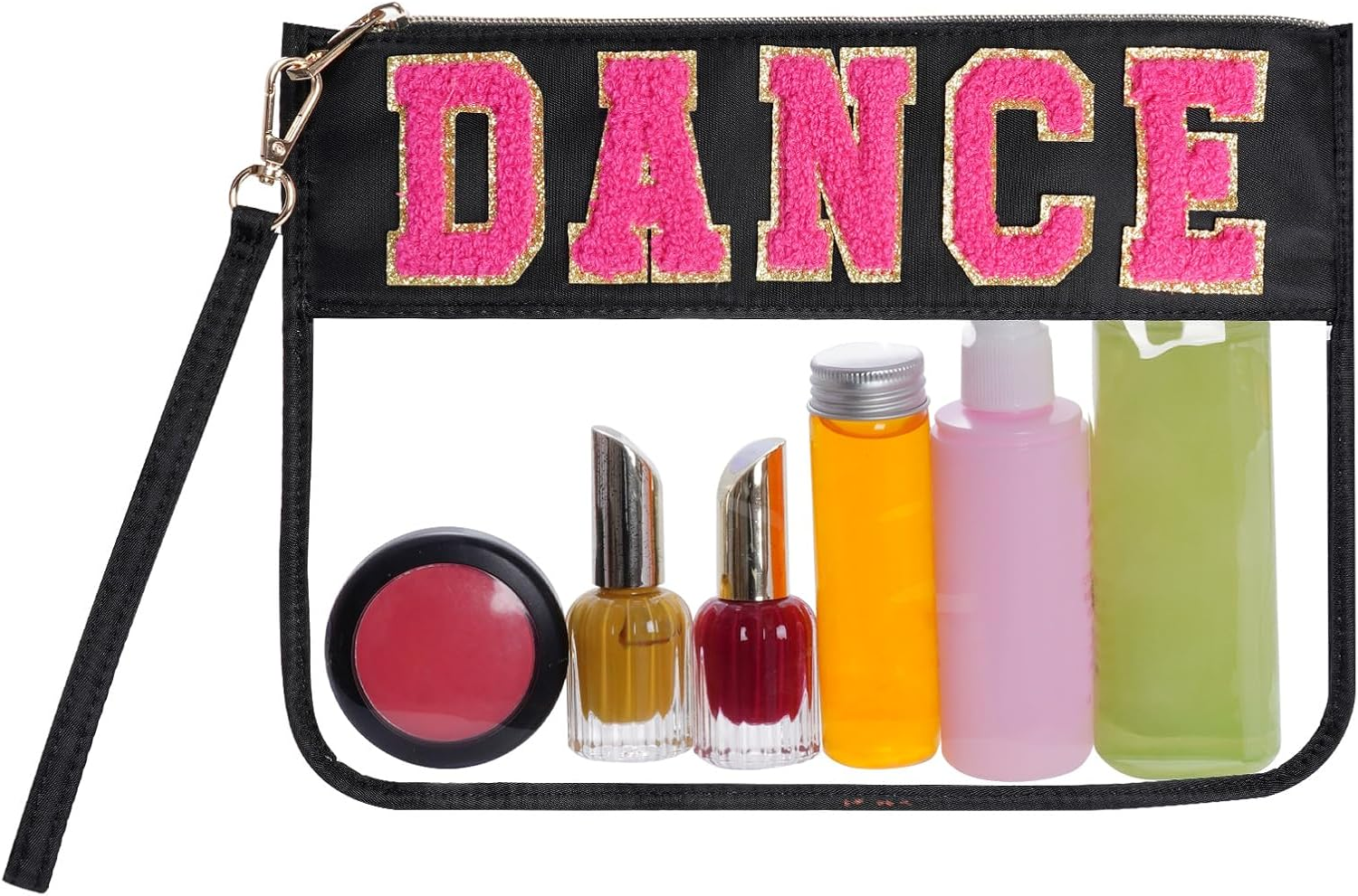 Chenille Letter Bag, Clear Flat Pouches with Zipper, Clear Makeup Letter Bag, Black-Dance, 11.8X8.7 Inch image number 2