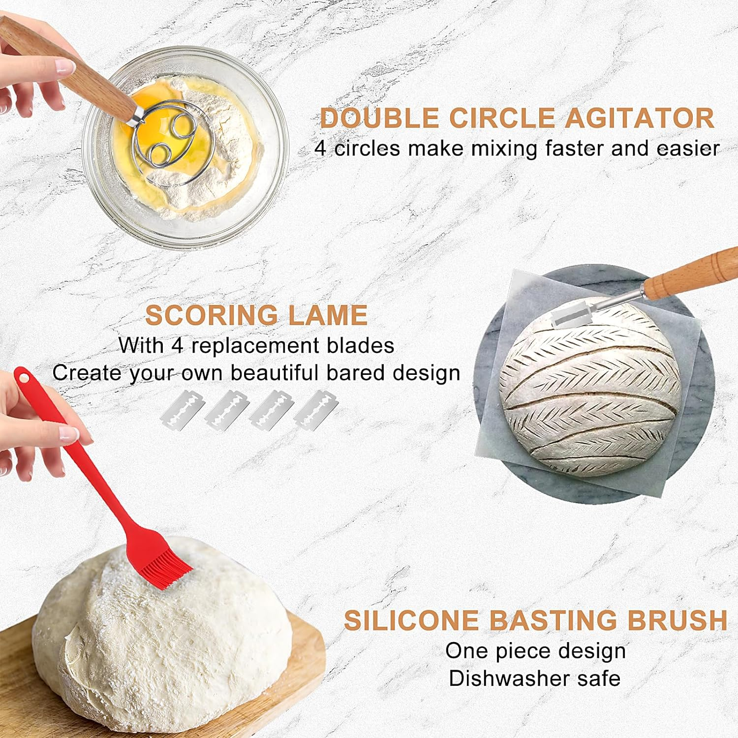 Sourdough Bread Proofing Basket 2 Pack, 22Cm round & 25Cm Oval Banneton Bread Proofing Basket, Sourdough Starter Kit, Banneton Basket Proofing Bowls for Sourdough Bread Making Kit image number 3