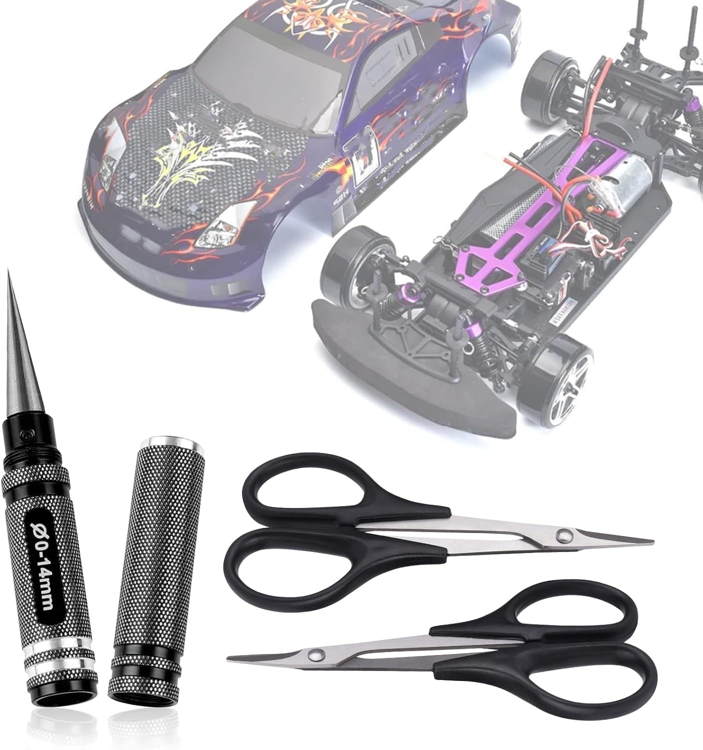 RC Body Reamer Hole Puncher, Curved Scissors & Straight Scissor RC Car Body Mounting 3Pc Combo Set,0-14Mm Hole (Black) - Black image number 3