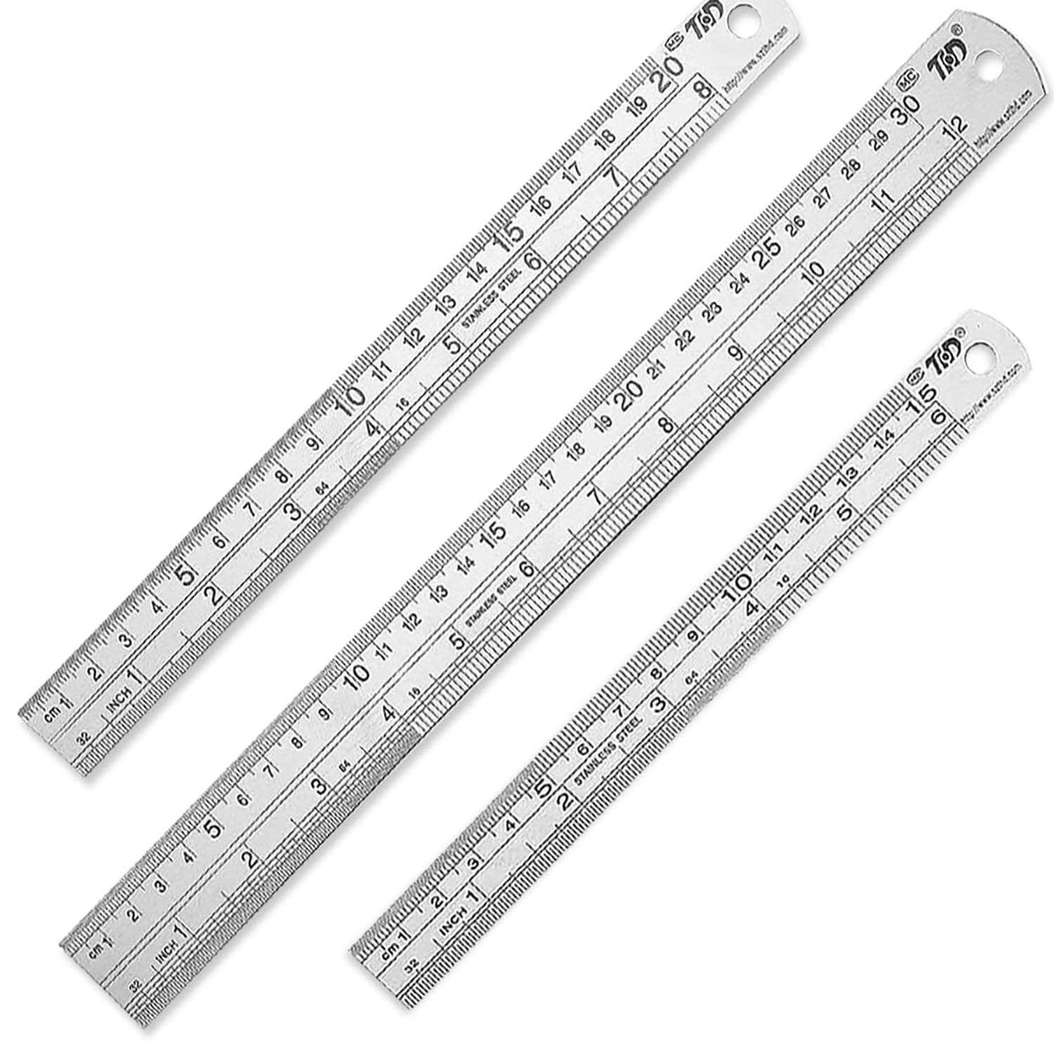 3 PCS Stainless Steel Ruler Set with Inch and Metric Graduation, Metric Metal Ruler Set, Mm Ruler, Double Sided Metal Rulers (15/20/30Cm) image number 1