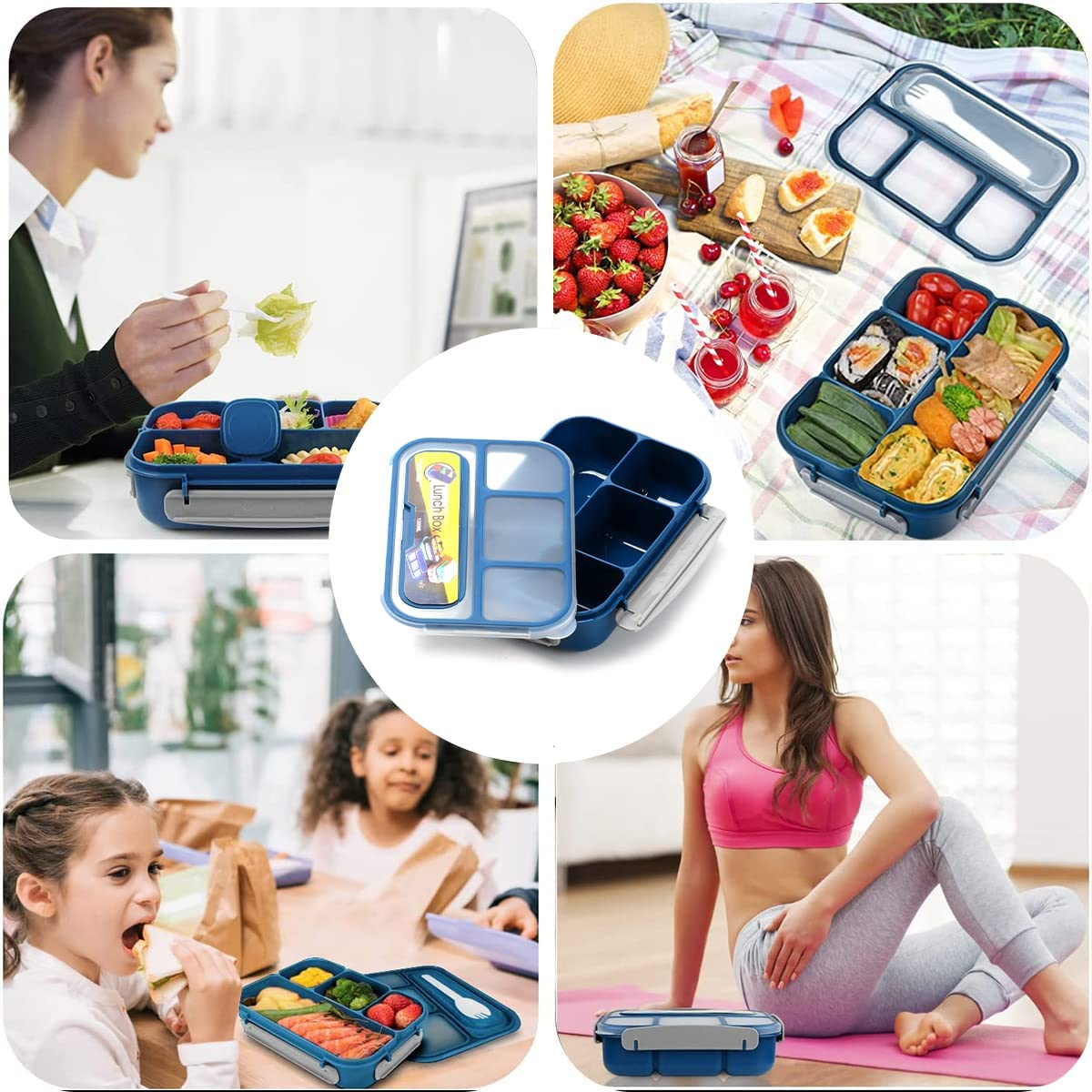 Bento Lunch Box, 1300Ml 16 Pcs Bento Box Adult Lunch Box,4 Compartment Bento Box Lunch Box Containers, Leak-Proof,Microwave/Dishwasher/Freezer Safe (Blue) image number 6