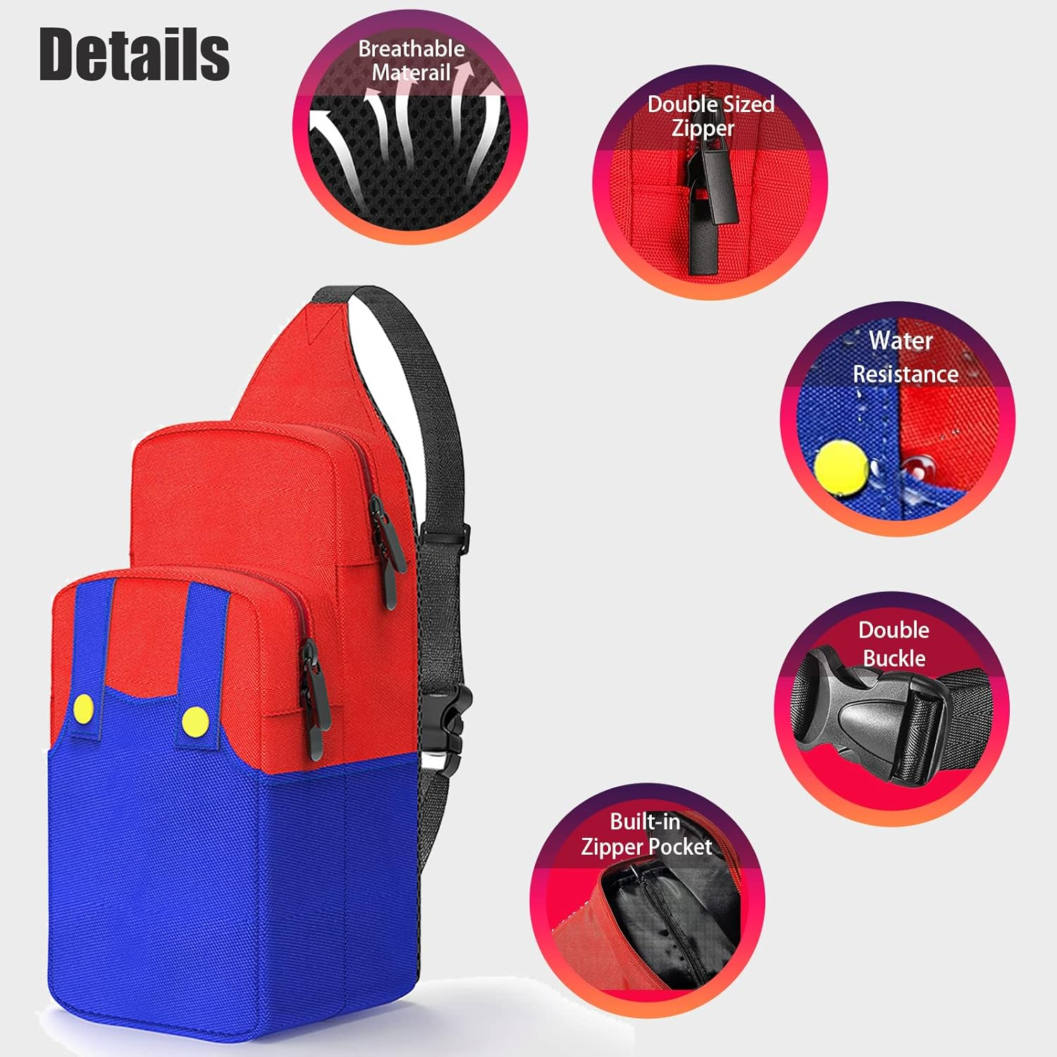 Cute Travel Bag for Nintendo Switch/Lite/Oled/Steam Deck, Small Sling Portable Waterproof Backpack Carrying Crossbody Shoulder Chest Gaming Bag Case for NS SD Console Dock Joy-Cons Accessories Storage image number 4