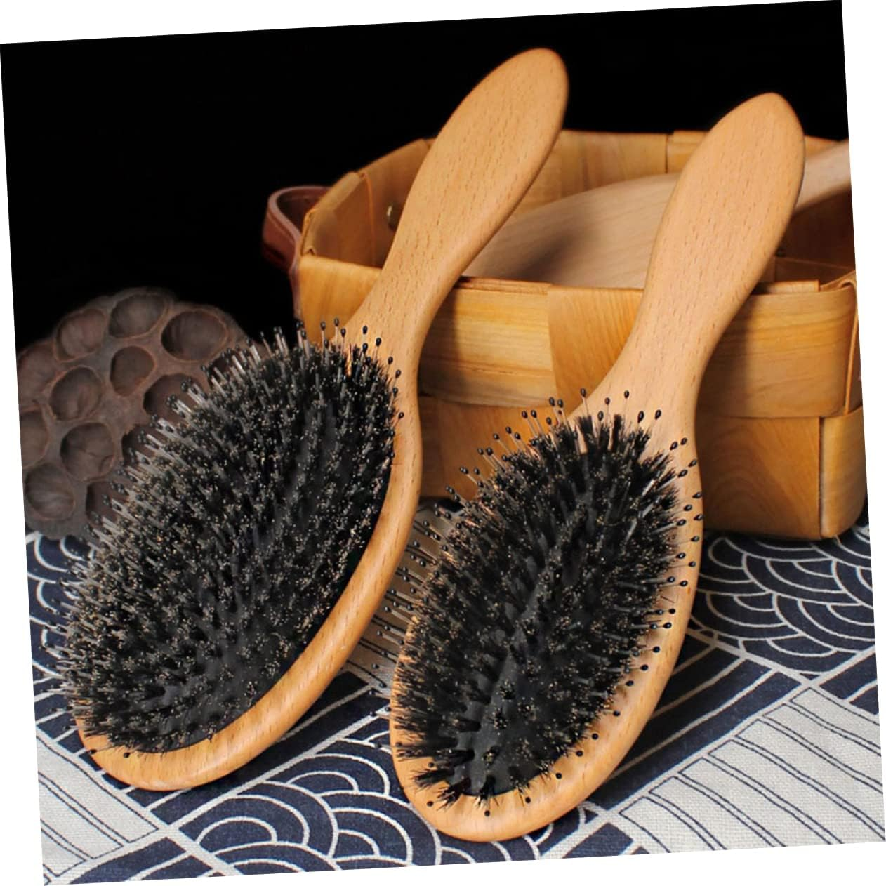 LIFKOME Solid Wood Comb Boar Bristle Hair Brush for Women Massage Brush Hair Comb image number 5