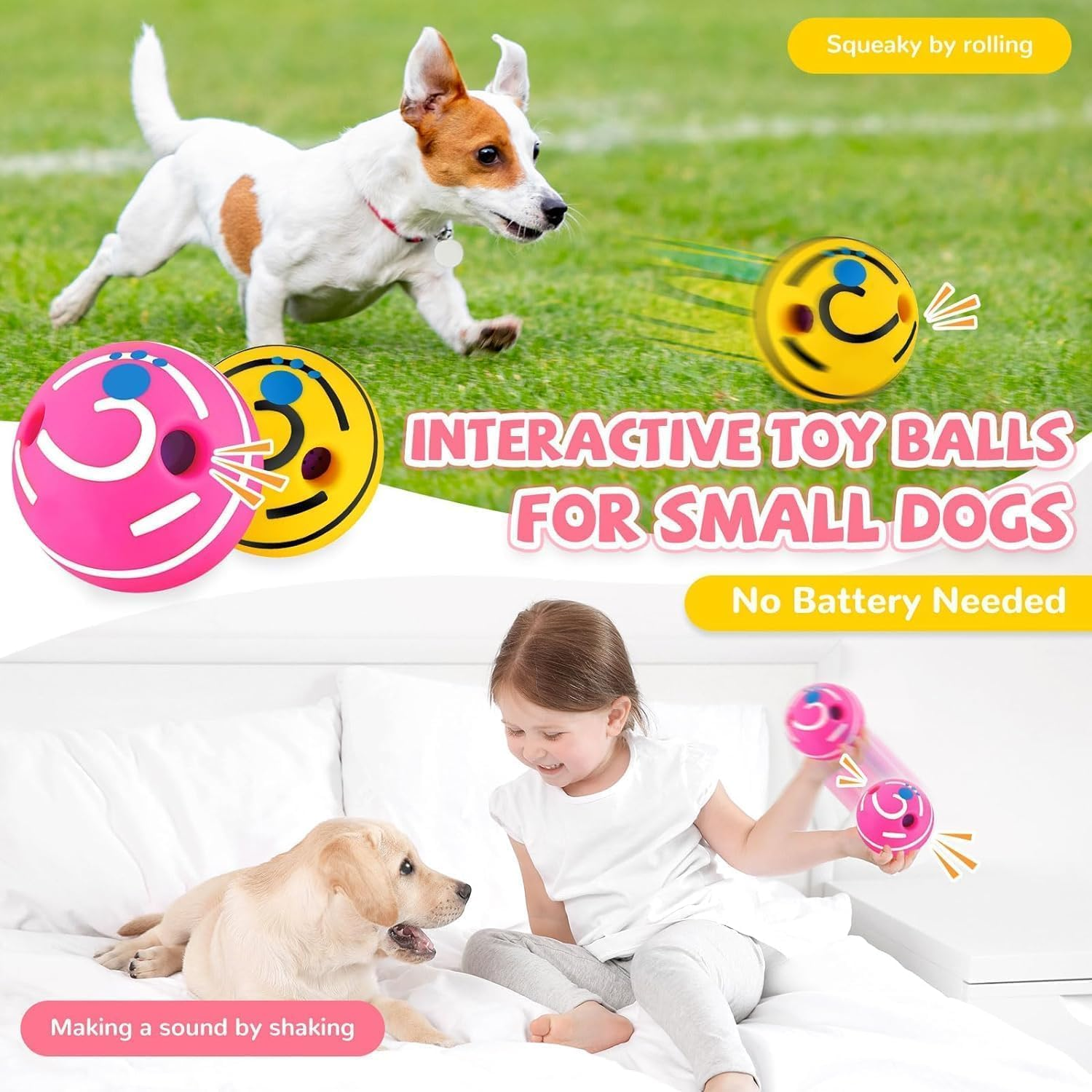 2 Pack Giggle Ball for Dogs Small Funny Wobble Wag Giggle Ball Dog Toy Interactive Dog Toys for Boredom Small Dog Squeaky Balls for Puppy Small Dogs Pug to Keep Them Busy (Style1, One Size) image number 2