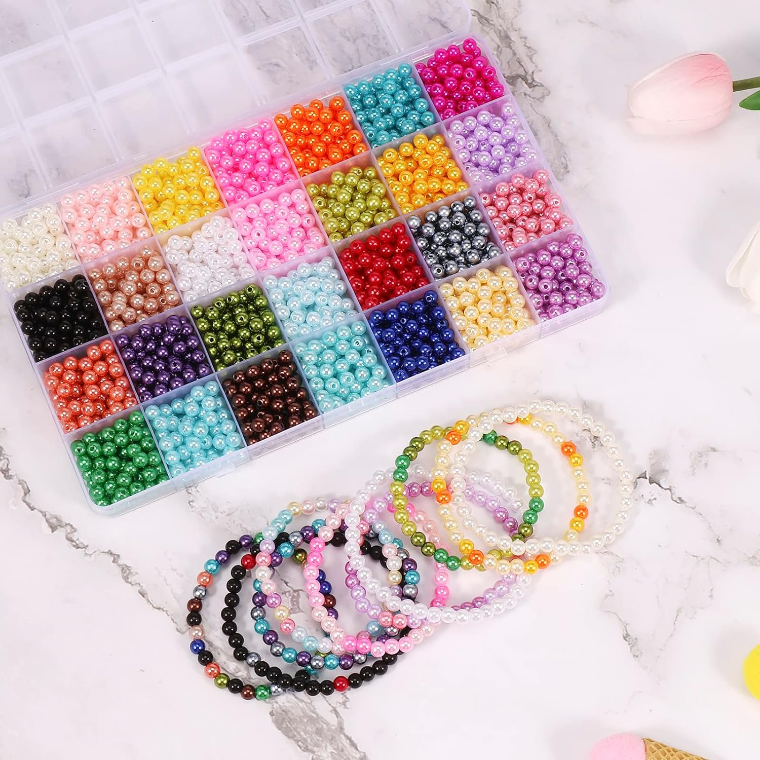 CAOLINLINGG 1960Pcs Bracelet Beads Kit with Storage Box 28 Colors Beads Making Kit DIY Craft Beads Set 6Mm Jewellery Beads Kit Bright Color Jewelry Making Kit Portable for Women Adult Teen Girls DIY L image number 2