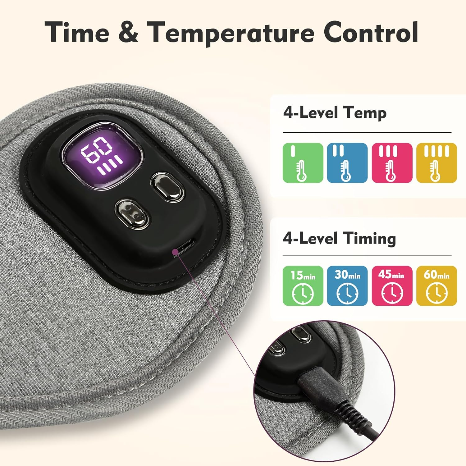 Aroma Season Heated Eye Mask, Cordless Warm Eye Compress, 4 Temperature Level, Light-Blocking,1000Mah, Washable Design, Gifts for Men Women(Grey)