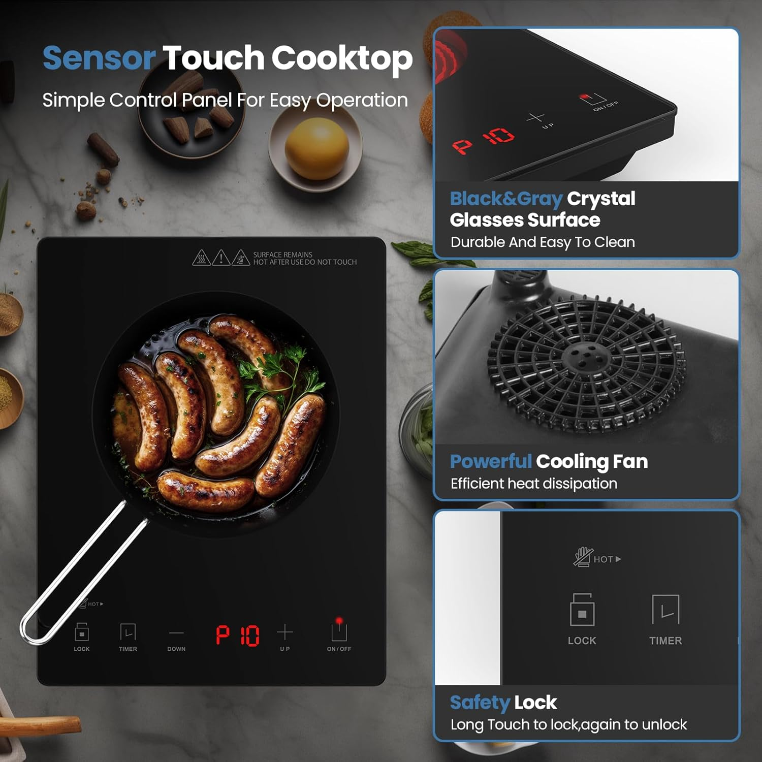 3500W 220V Hot Plate with 10 Power Levels,Ultra-Thin Induction Cooker Ceramic Glass Portable Induction Cooktop for Home Cooking with 24-Hour Timer Black AU Adapter image number 5