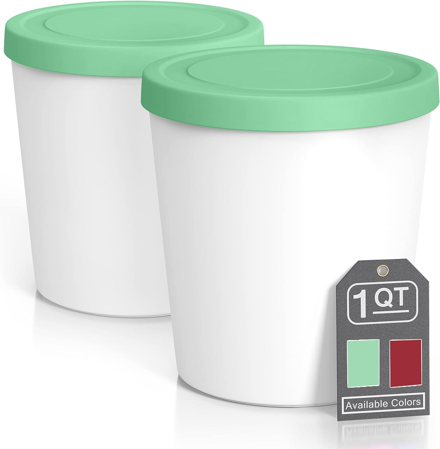 Cream Containers for Homemade Ice Cream (2 Pcs) - Reusable Ice Cream Storage Containers for Freezer - Leak-Free Ice Cream Containers with Silicone Lids (Green) - 1 L per Ice Cream Container image number 3