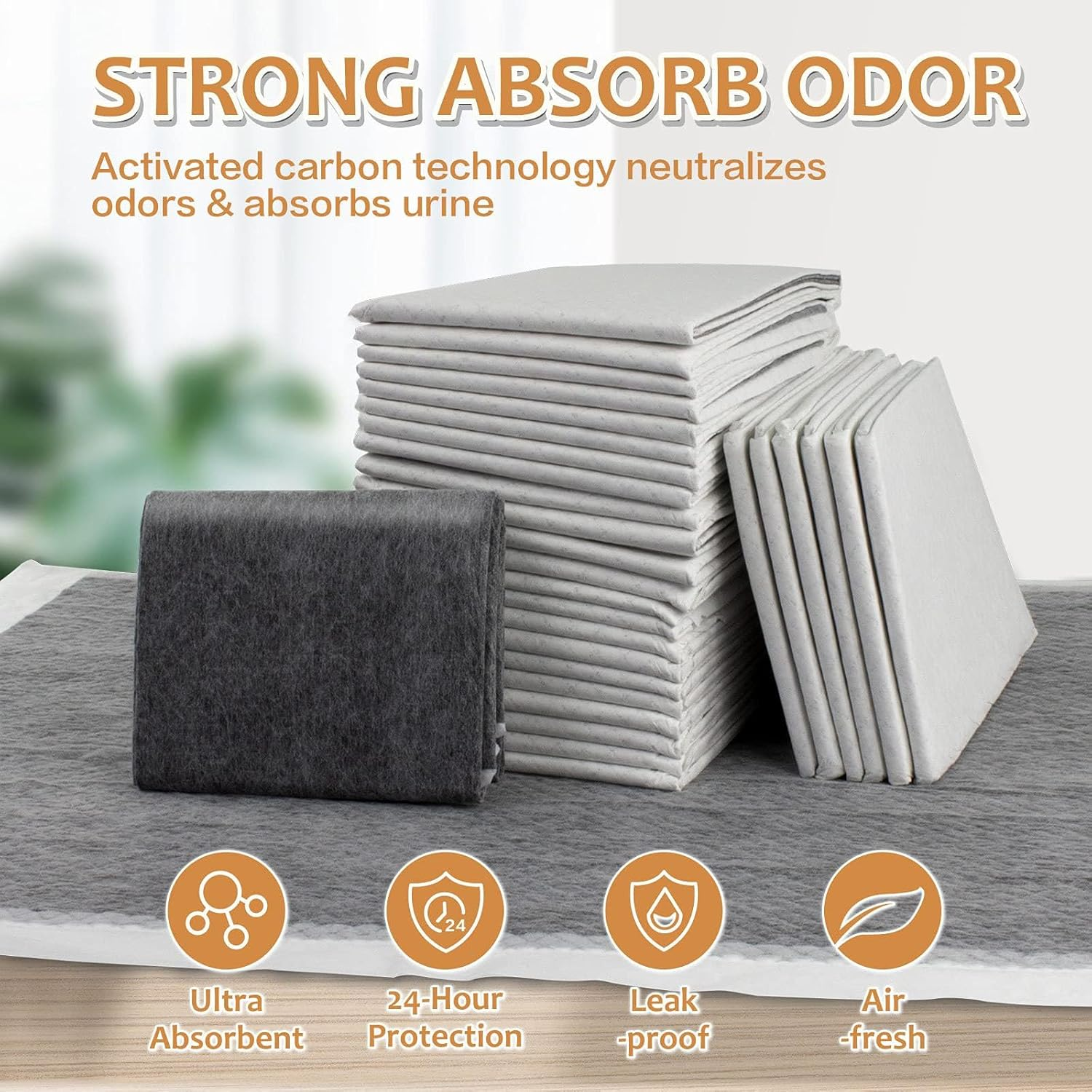 Puppy Pads 100Packs，Disposable Training Pads Bamboo Charocoal Dog Pee ，Pet Training Puppy Dog Pee Pads Super Absorbent，Leak Proof Quick-Dry Pet Piddle Pads and Potty for Dogs,Puppies， Cats，33X45Cm image number 5