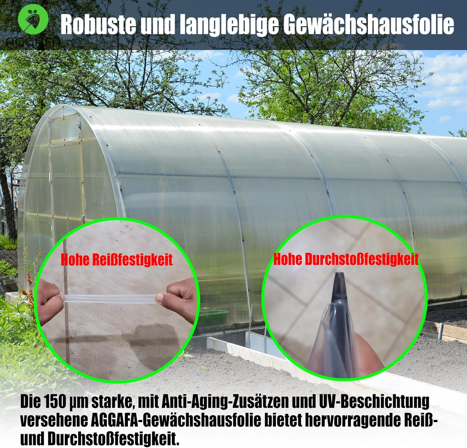 Heavy Duty Greenhouse Plastic Sheeting &ndash; 150&Mu;m (6 Mil) Clear Polyethylene Film, 4-Year UV Resistance, 90% High Light Transmission, Made from 100% Virgin Raw Materials (150Um-2Mx10M) image number 2