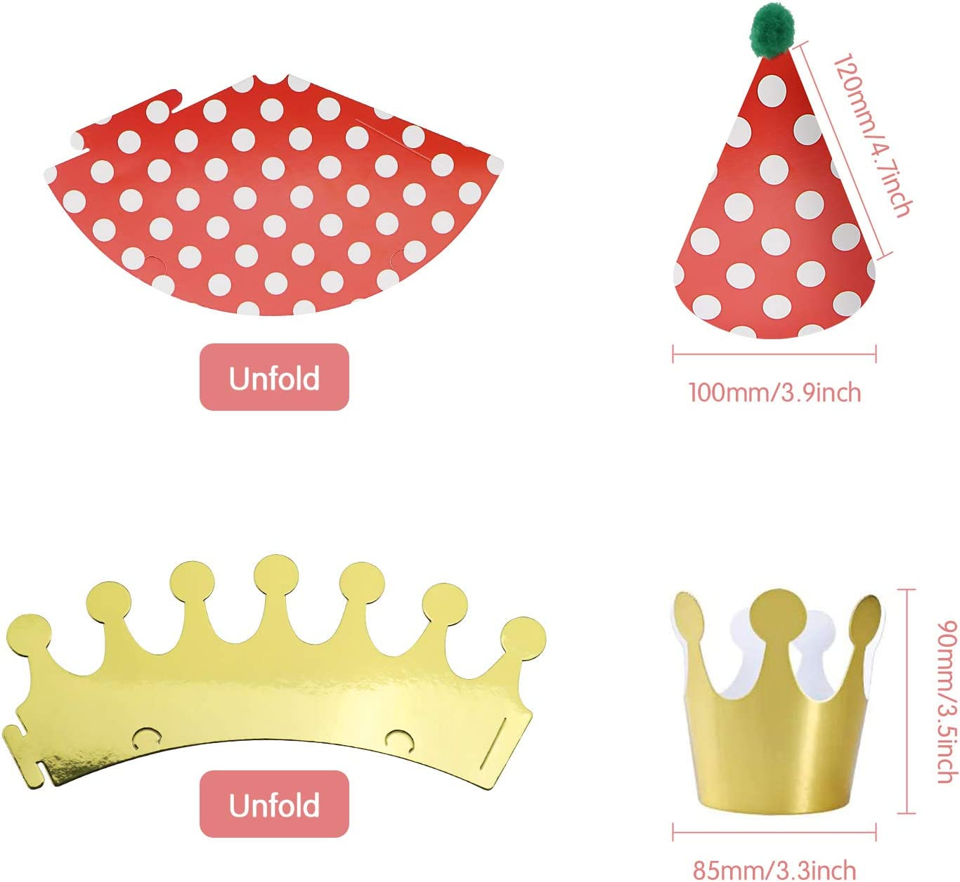 SING F LTD 11Pcs Mini Party Hat Kit, 9 Cone Hat and 2 Crown for Birthday Holiday Kid Pet Family Party Deco Props image number 2