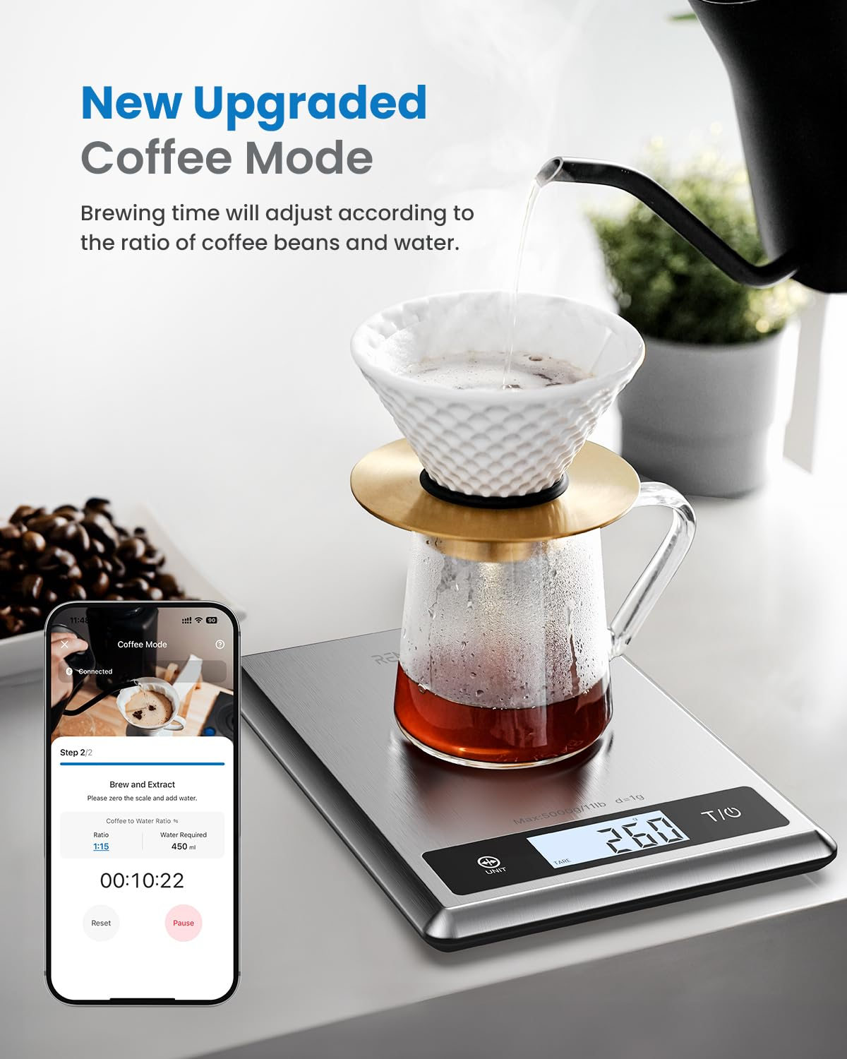 RENPHO Digital Food Scale, Kitchen Scale for Baking, Cooking and Coffee with Nutritional Calculator for Keto, Macro, Calorie and Weight Loss with Smartphone App, Stainless Steel image number 6