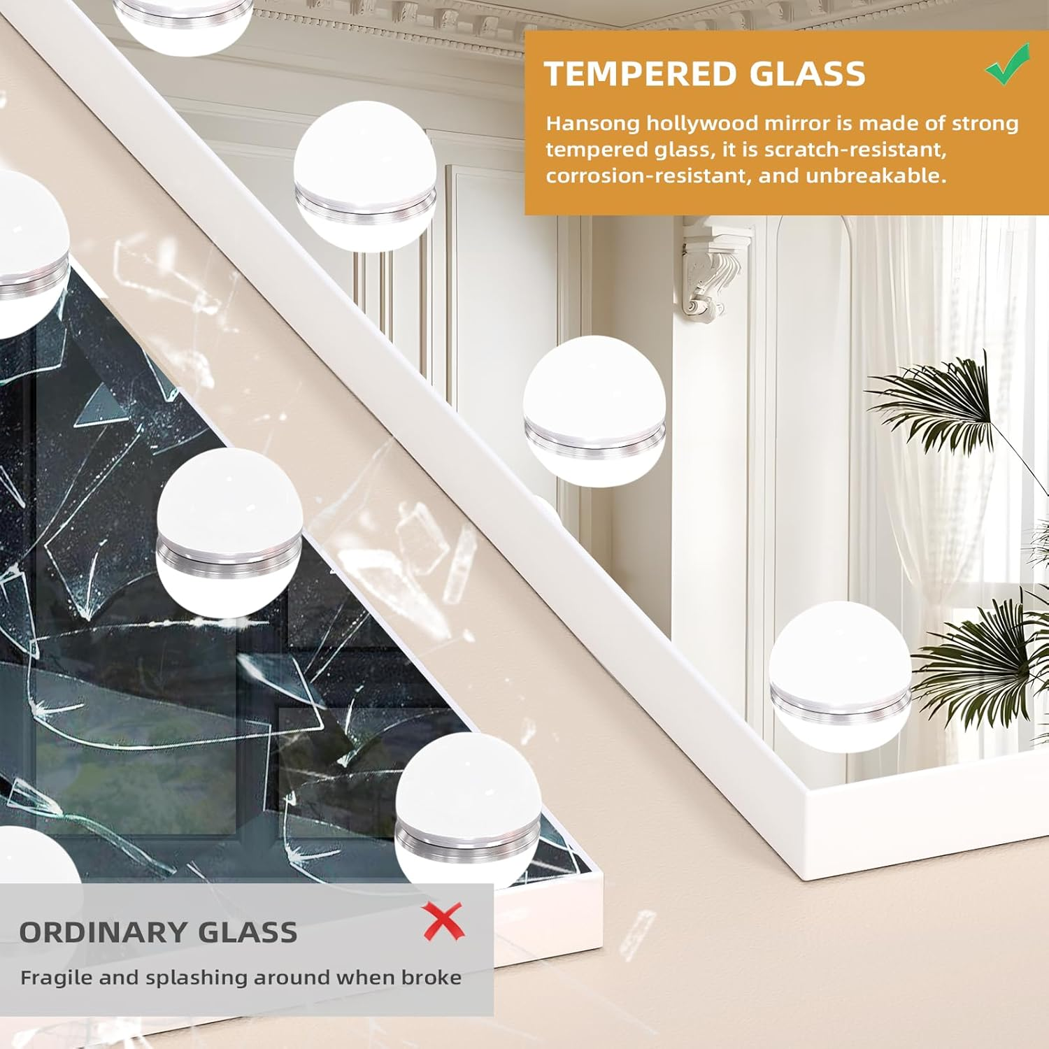 Hansong Vanity Mirror with Lights and Bluetooth Extra Large Hollywood Makeup Mirror with 18 Pcs LED Bulbs Lighted Vanity Makeup Mirror with USB Charging, 3 Color Lighting Modes Tabletop or Wall Mount image number 1