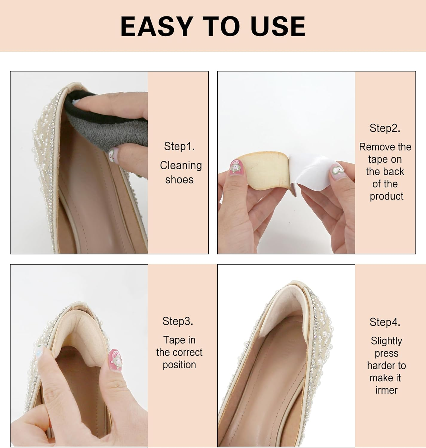 8Pieces Heels Grip Liner | Leather Heel Cushion Pads Back of Heel Protectors Cushions | Self-Adhesive Foot Care Protectors | Heel Pads Snugs for Shoe Too Big Men Women, Filler Improved Shoe Fit and Comfort image number 2