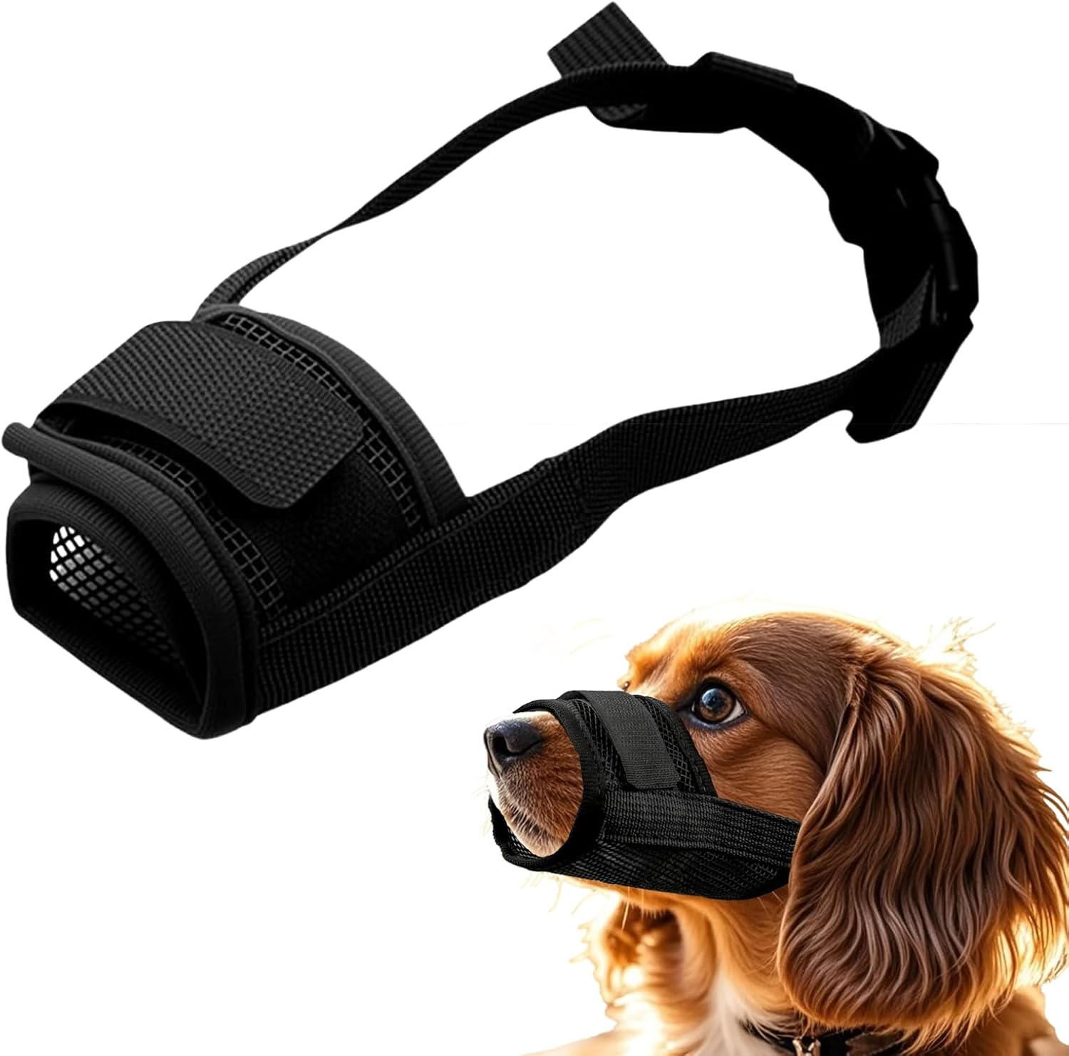 Dog Muzzle for Small Dogs Secure Fit Breathable anti Barking Device Adjustable Soft Mesh Pet Muzzle for Tiny Dogs Safe for Drinking and Panting Black image number 4