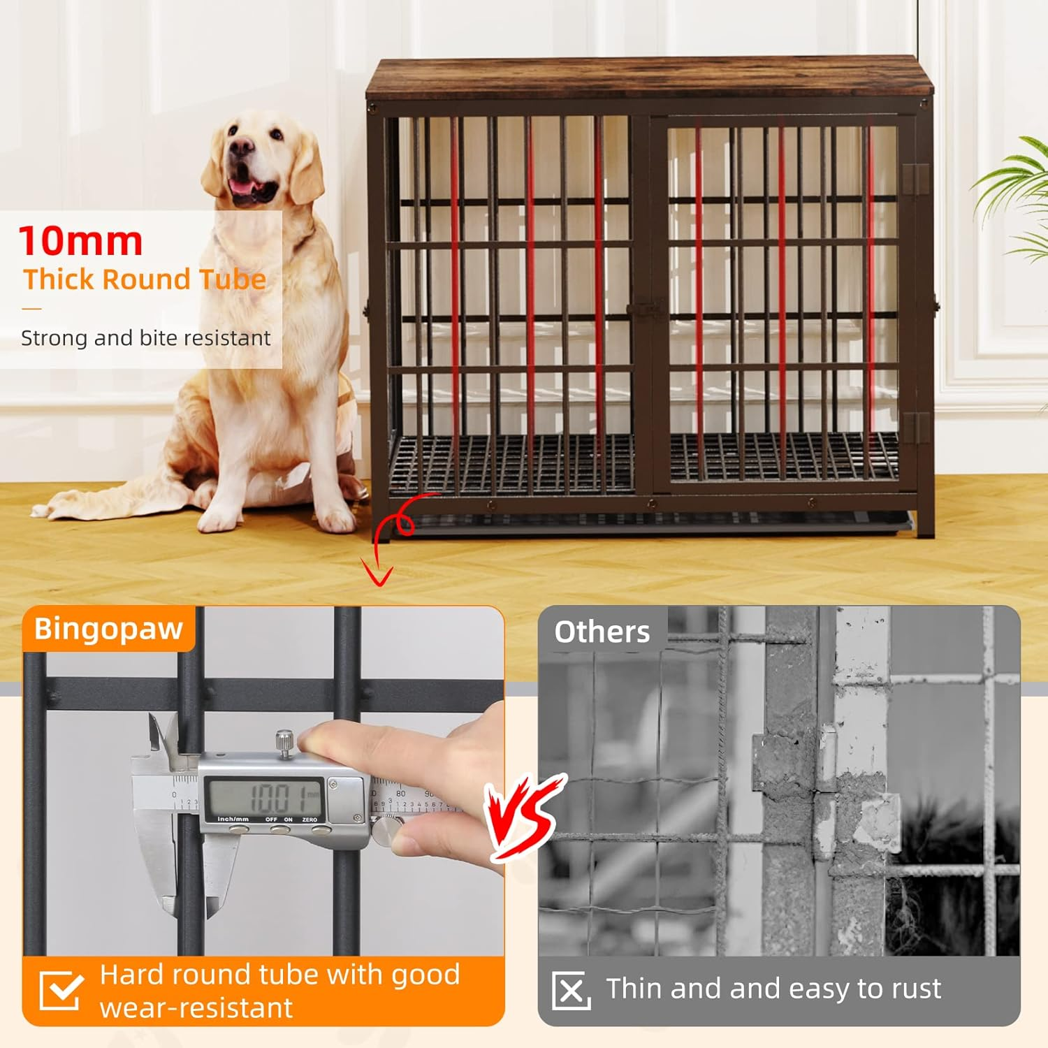 Bingopaw Wooden Dog Crate Indoor: 36Inch Furniture Style Pet Cage Pet Kennel End Table with Three Doors and Removable Tray for Medium Large Dogs Black image number 3
