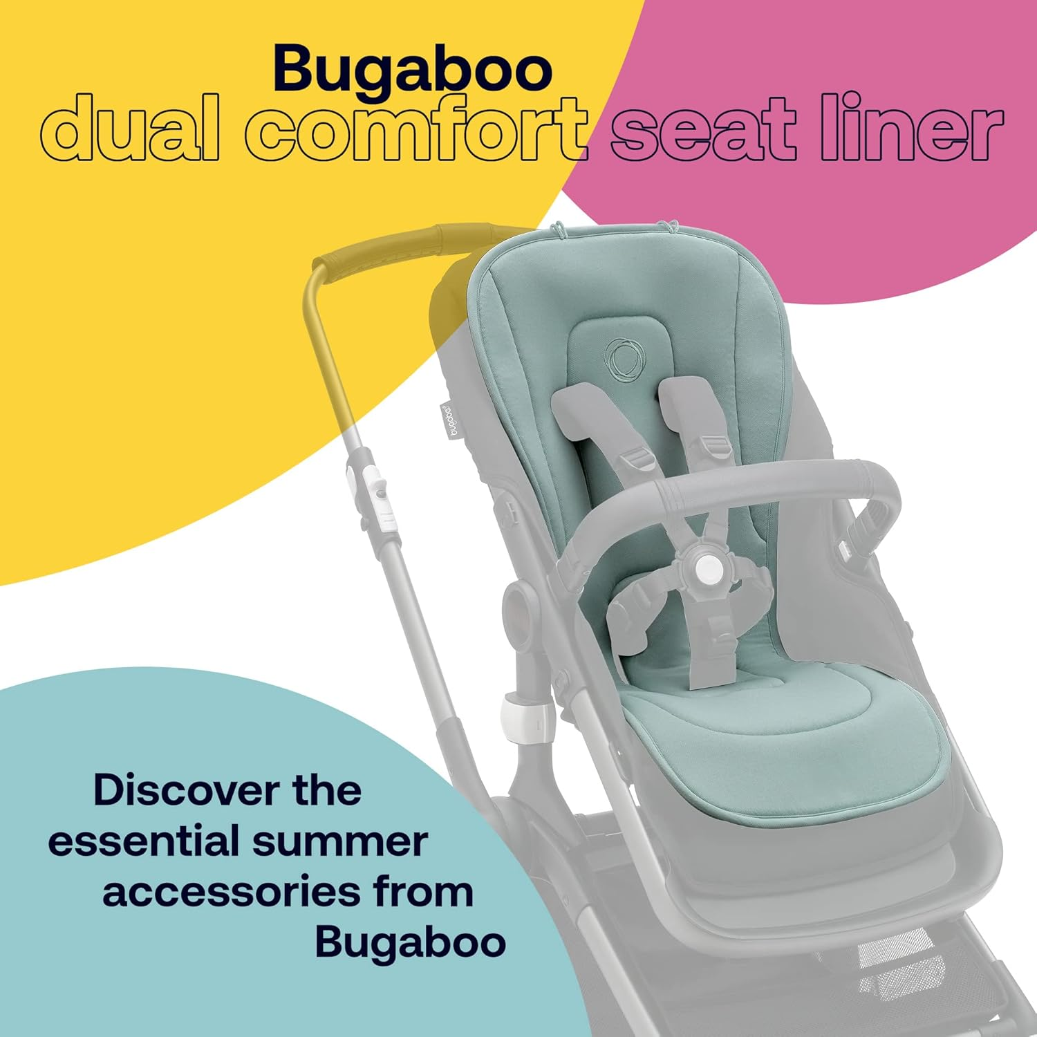 Bugaboo Dual Comfort Seat Liner for Pushchairs, All-Season Comfort, Improved Fit, Compatible with All Bugaboo Strollers, Reversible, Super Soft 3D Mesh, Pine Green image number 2